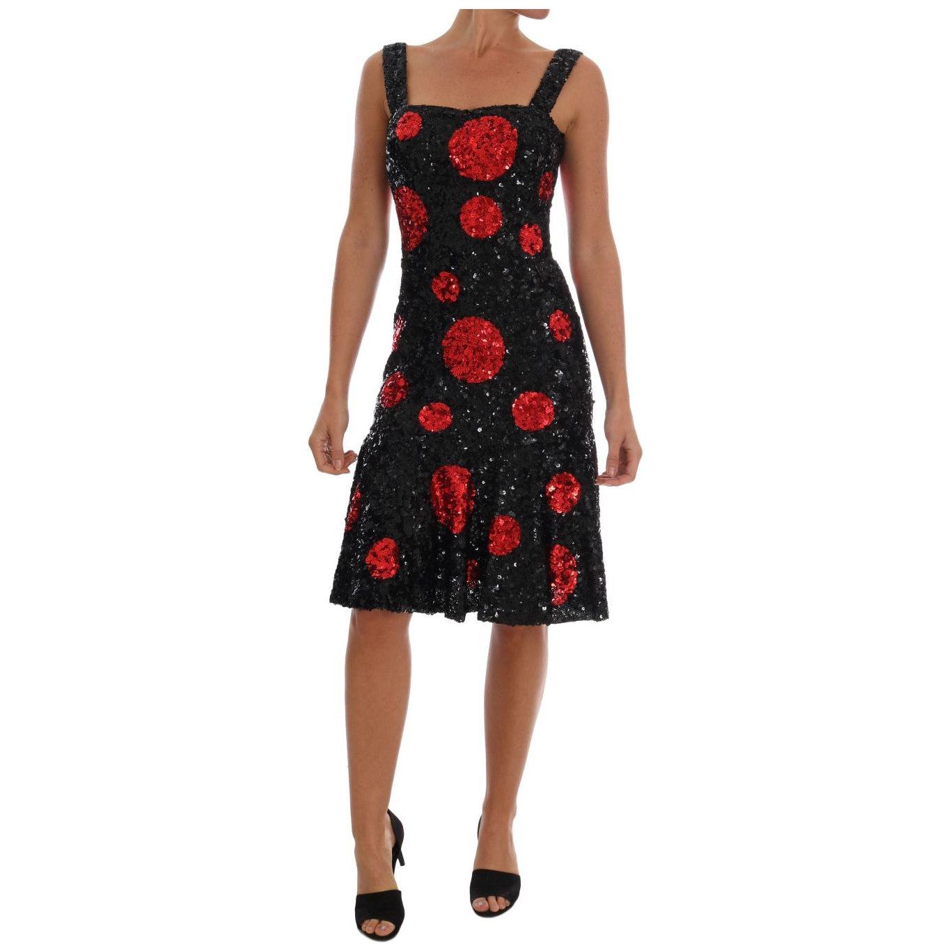 Dolce & Gabbana Black Red Polka Sequined Shift Dress 1728,67345645728,70% Polyester,Black,Clothing,Dolce & Gabbana,Dresses - Clothing,Dresses - Women - Clothing,IT40|S,Material: 30% PA,Midi - Dresses - Clothing,New with tags,Sleeveless - Dresses - Clothin