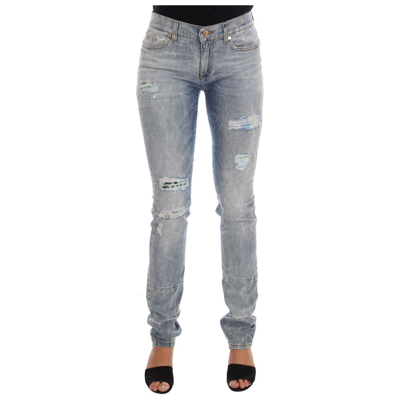 Versace Jeans Chic Light Blue Torn Slim Fit Jeans Versace Jeans