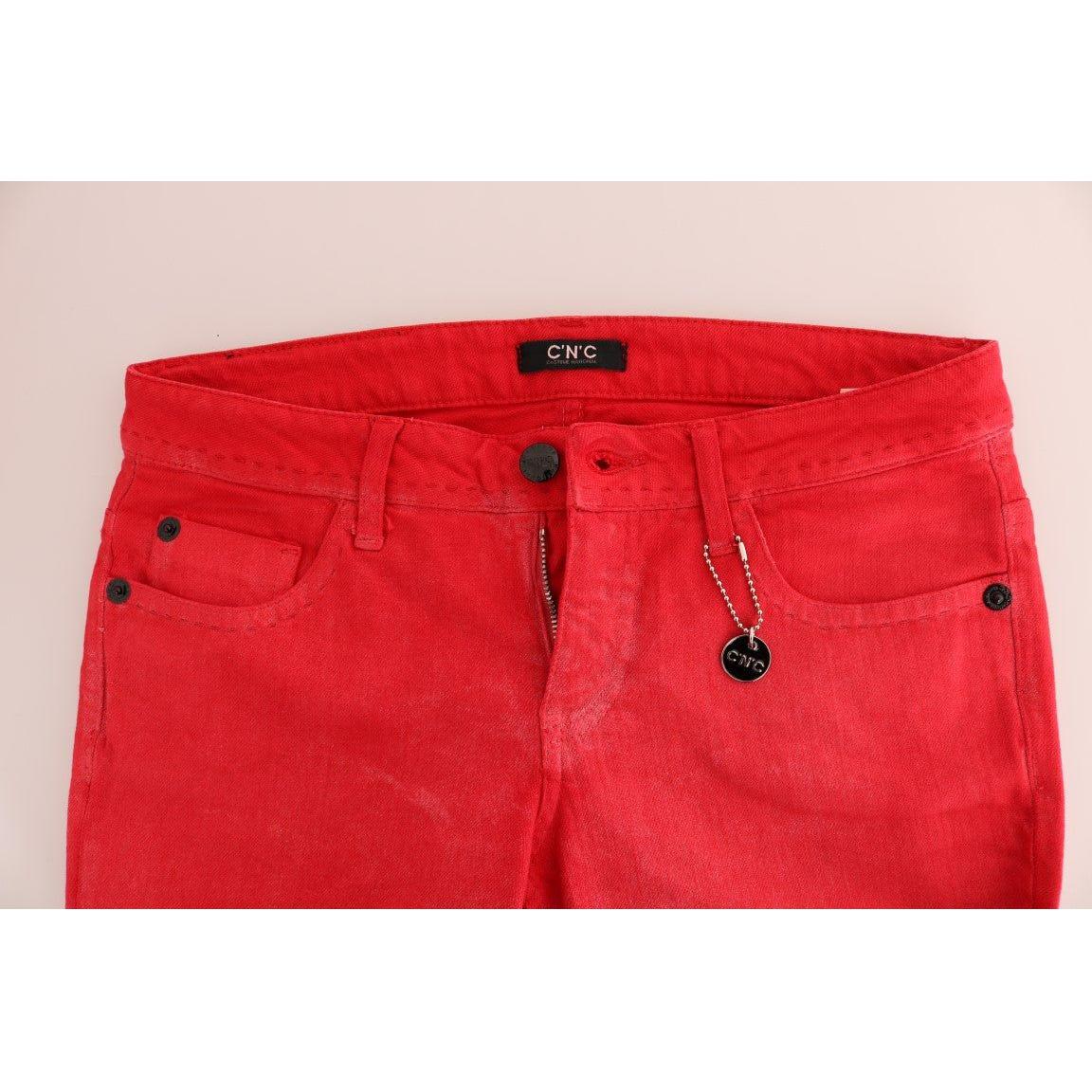 Costume National Red Cotton Stretch Slim Jeans 1728,2% Elastane,67345645728,Clothing,Costume National,Jeans & Pants - Women - Clothing,Jeans Denim - Clothing,Material: 98% Cotton,New with tags,Red,Slim Fit Jeans - Jeans Denim - Clothing,W27,W28,W29,Women,