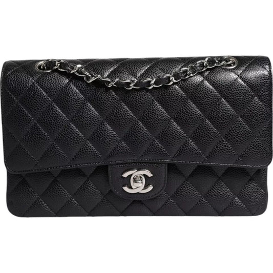 Chanel Black Caviar Medium Classic Double Flap Quilted Shoulder Bag Chanel