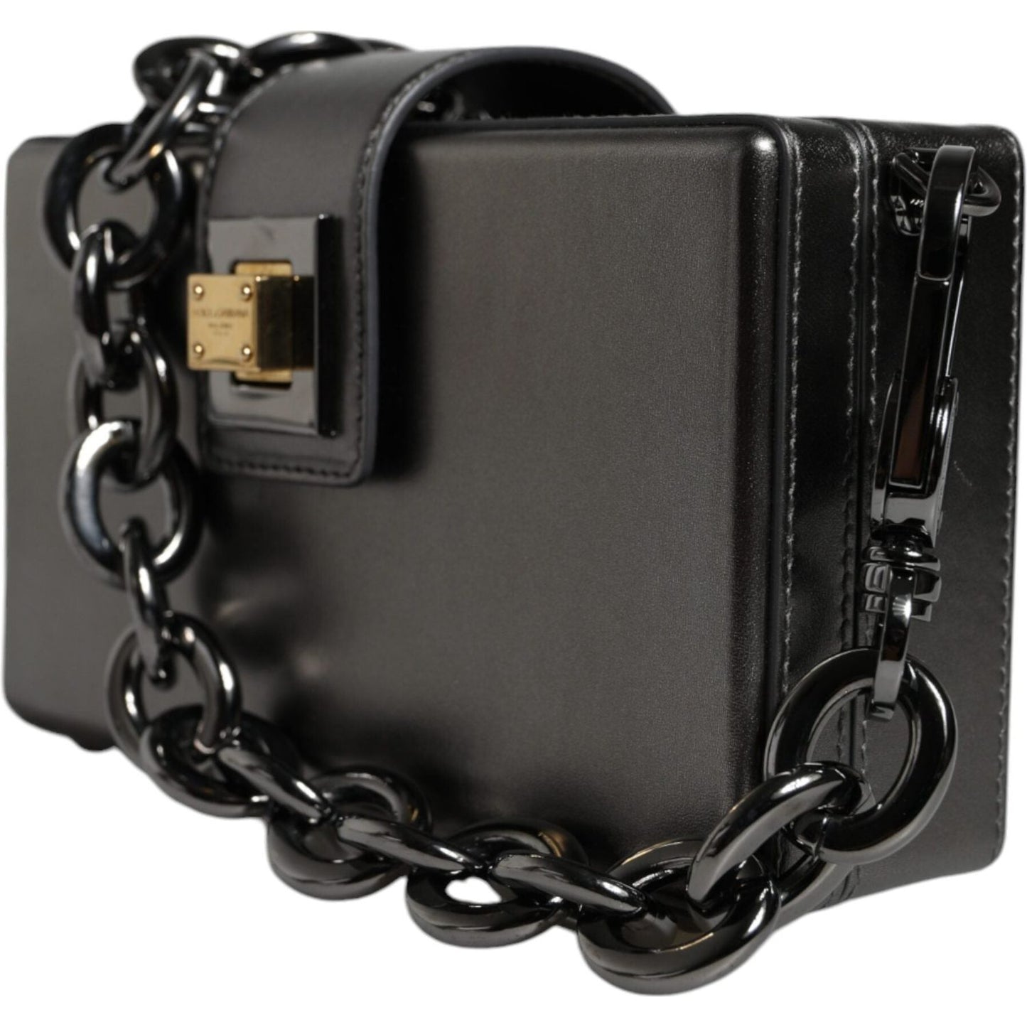 Dolce & Gabbana Metallic Gray DG BOX Leather Shoulder Chain Strap Bag Dolce & Gabbana