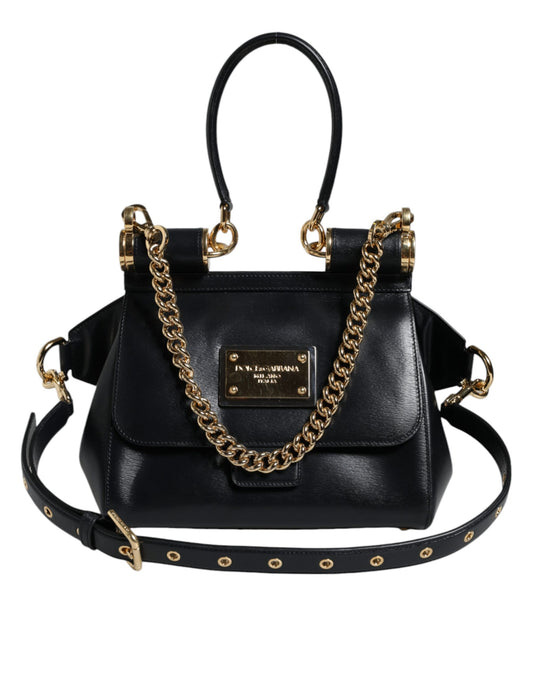 Dolce & Gabbana Black Calfskin Leather SICILY Chain Strap Crossbody Bag Dolce & Gabbana