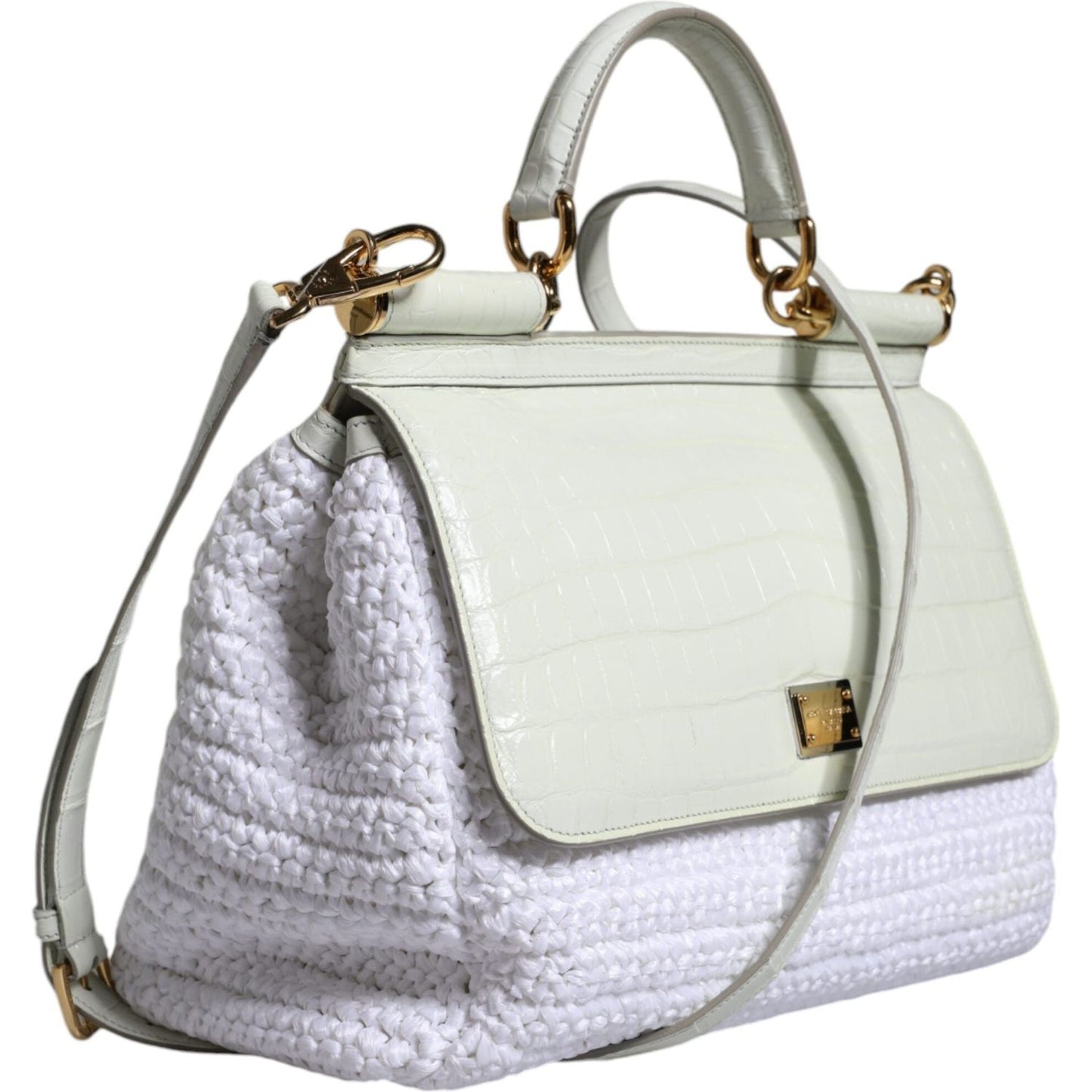 Dolce & Gabbana White Rafia Leather SICILY Crossbody Bag Dolce & Gabbana