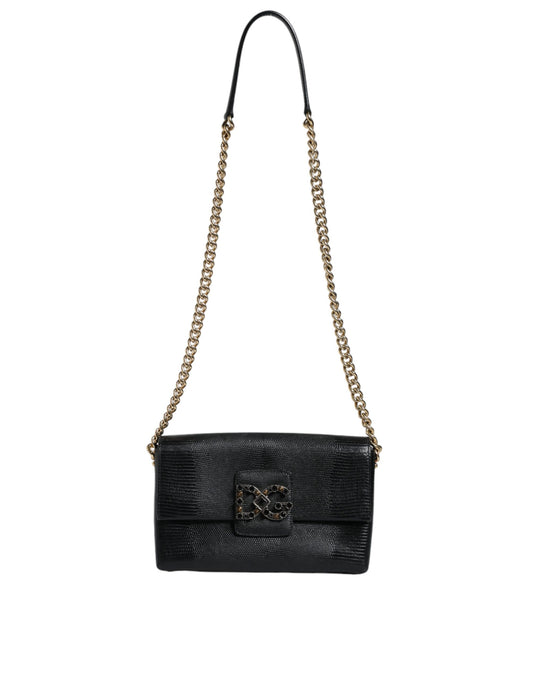 Dolce & Gabbana Black Leather DG Millennials Crystal Crossbody Bag Dolce & Gabbana