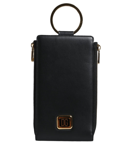 Dolce & Gabbana Black Leather Logo Plaque Neck Strap Card Coin Wallet Dolce & Gabbana