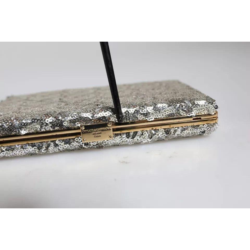 Dolce & Gabbana Silver Sequined Clutch Evening Crossbody Bag Dolce & Gabbana