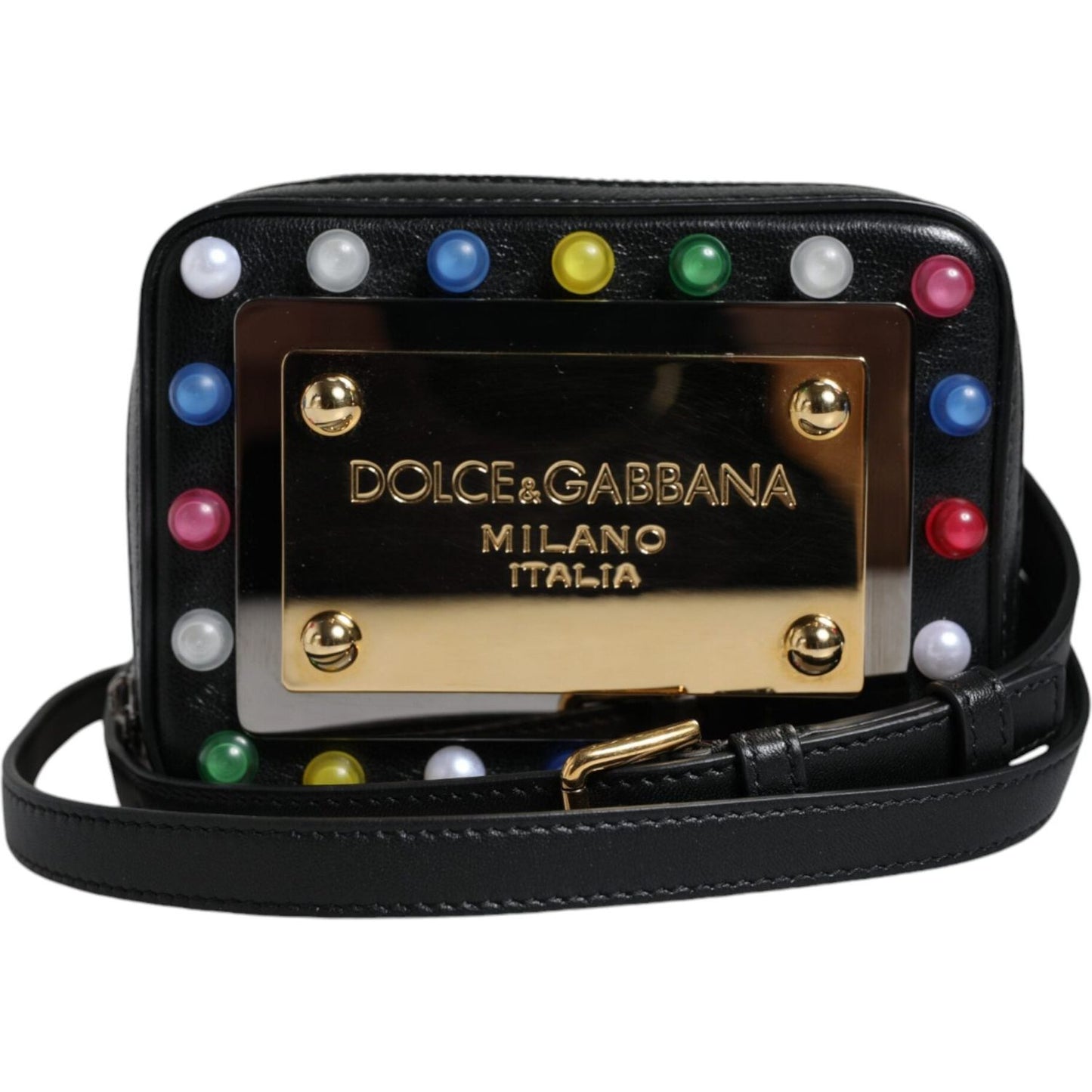 Dolce & Gabbana Black Leather LED Logo Shoulder Crossbody Bag Dolce & Gabbana