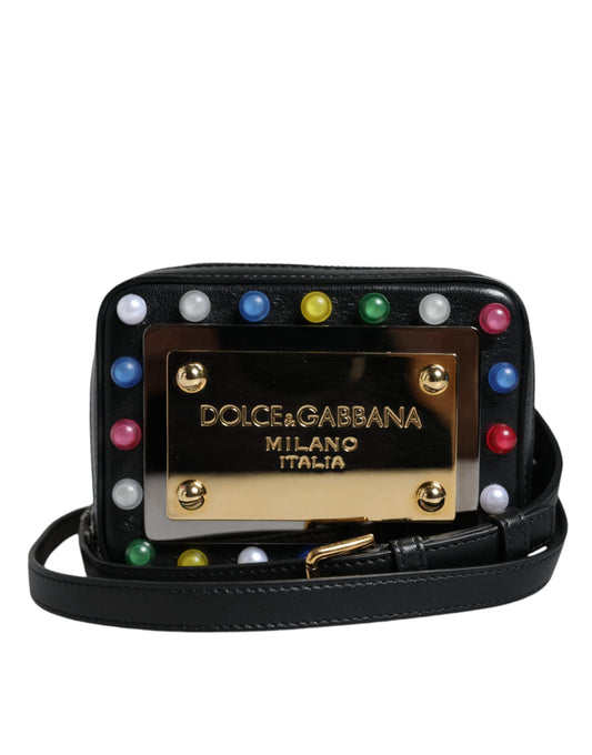 Dolce & Gabbana Black Leather LED Logo Shoulder Crossbody Bag Dolce & Gabbana