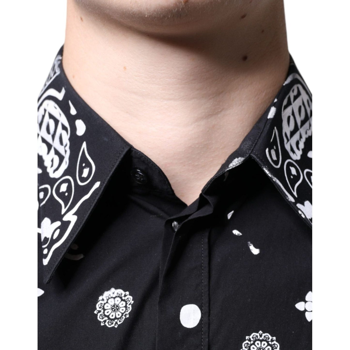 Dolce & Gabbana Black White Bandana Print Slim Cotton Shirt Dolce & Gabbana