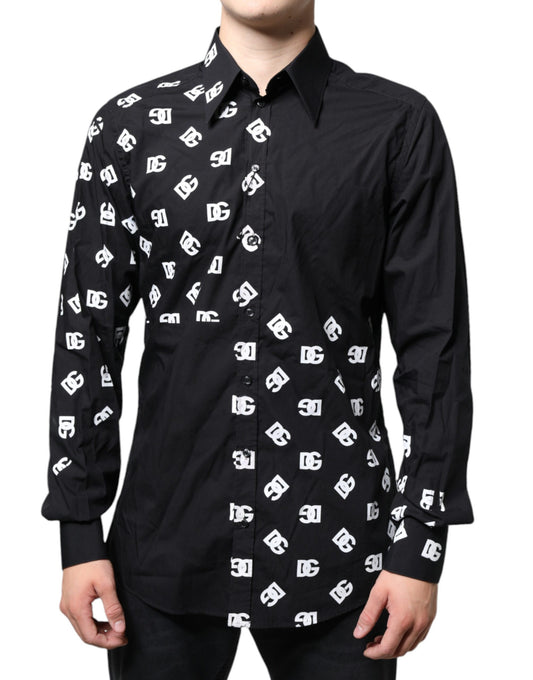 Dolce & Gabbana Black DG Logo Print Slim Fit Cotton Shirt Dolce & Gabbana