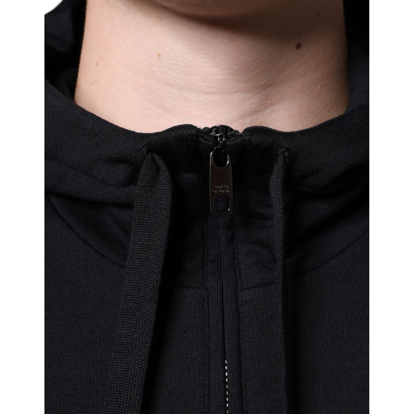 Dolce & Gabbana Black Cotton Hooded Logo Full Zip Sweater Dolce & Gabbana