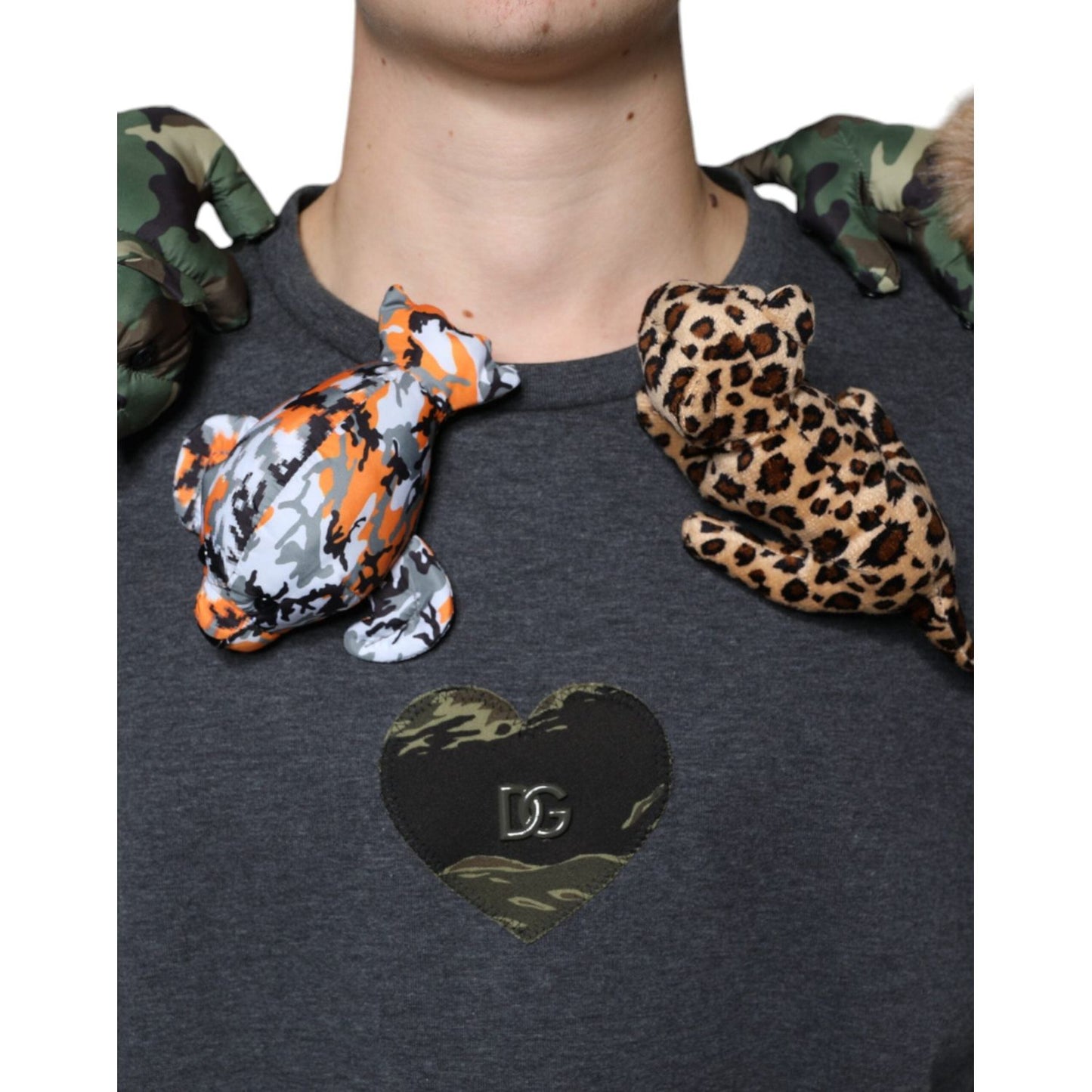 Dolce & Gabbana Gray Camouflage Animal Stuff Cotton T-shirt Dolce & Gabbana