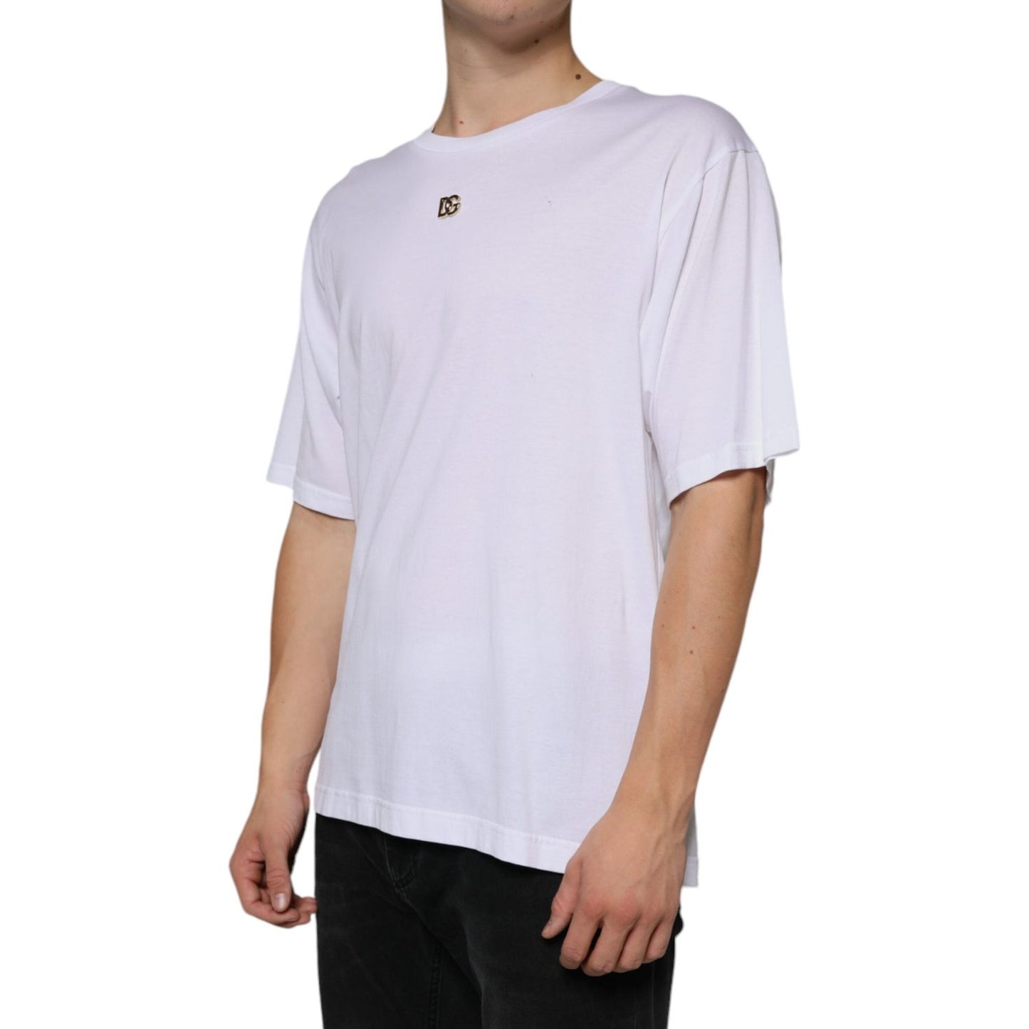 Dolce & Gabbana White Metal DG Logo Cotton Short Sleeves T-shirt Dolce & Gabbana