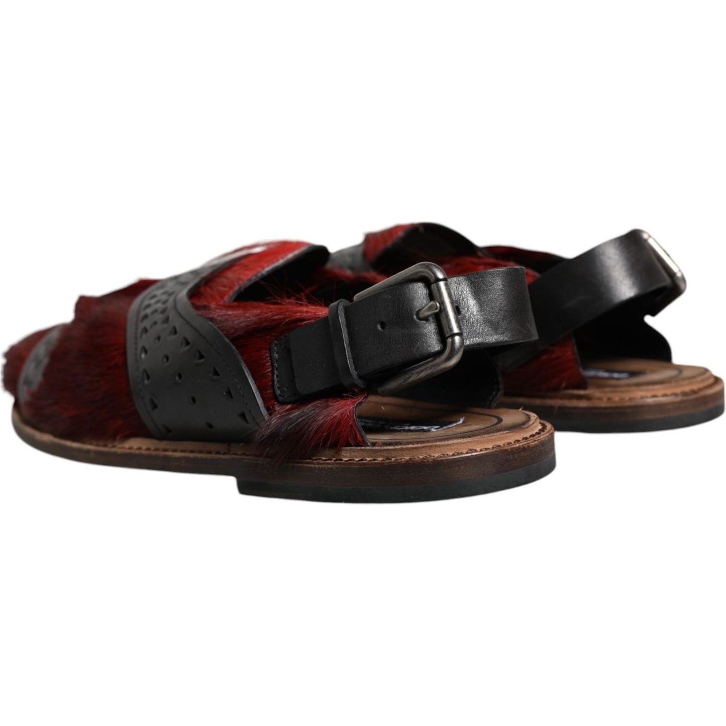 Dolce & Gabbana Black Red Gazelle Hair Leather Sandals Shoes Dolce & Gabbana