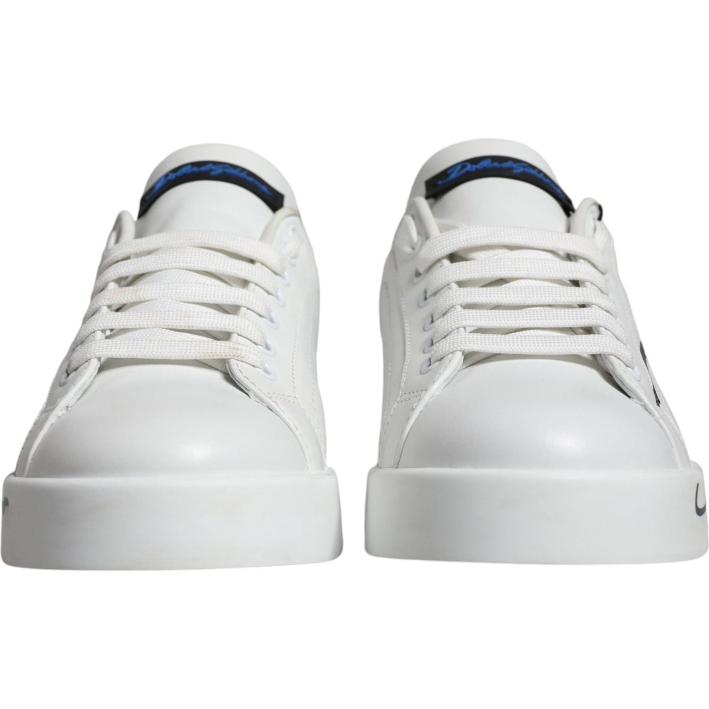 Dolce & Gabbana White Blue Leather Logo Low Top Sneakers Shoes