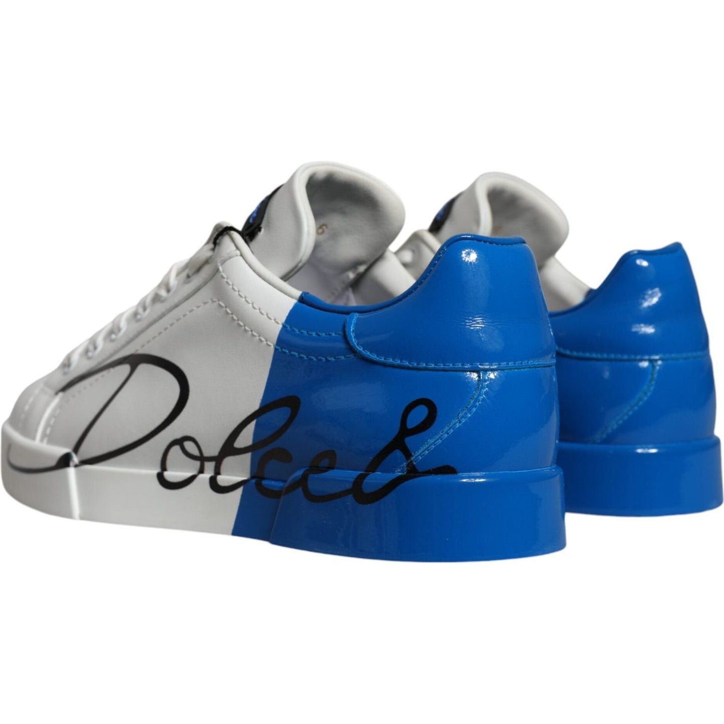 Dolce & Gabbana White Blue Leather Logo Low Top Sneakers Shoes