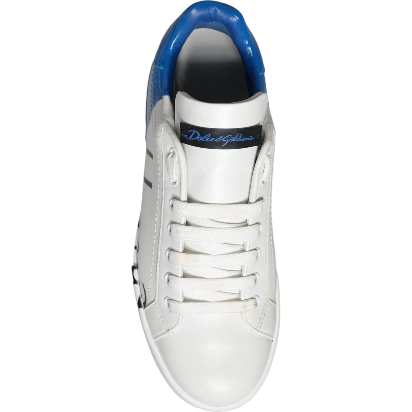 Dolce & Gabbana White Blue Leather Logo Low Top Sneakers Shoes