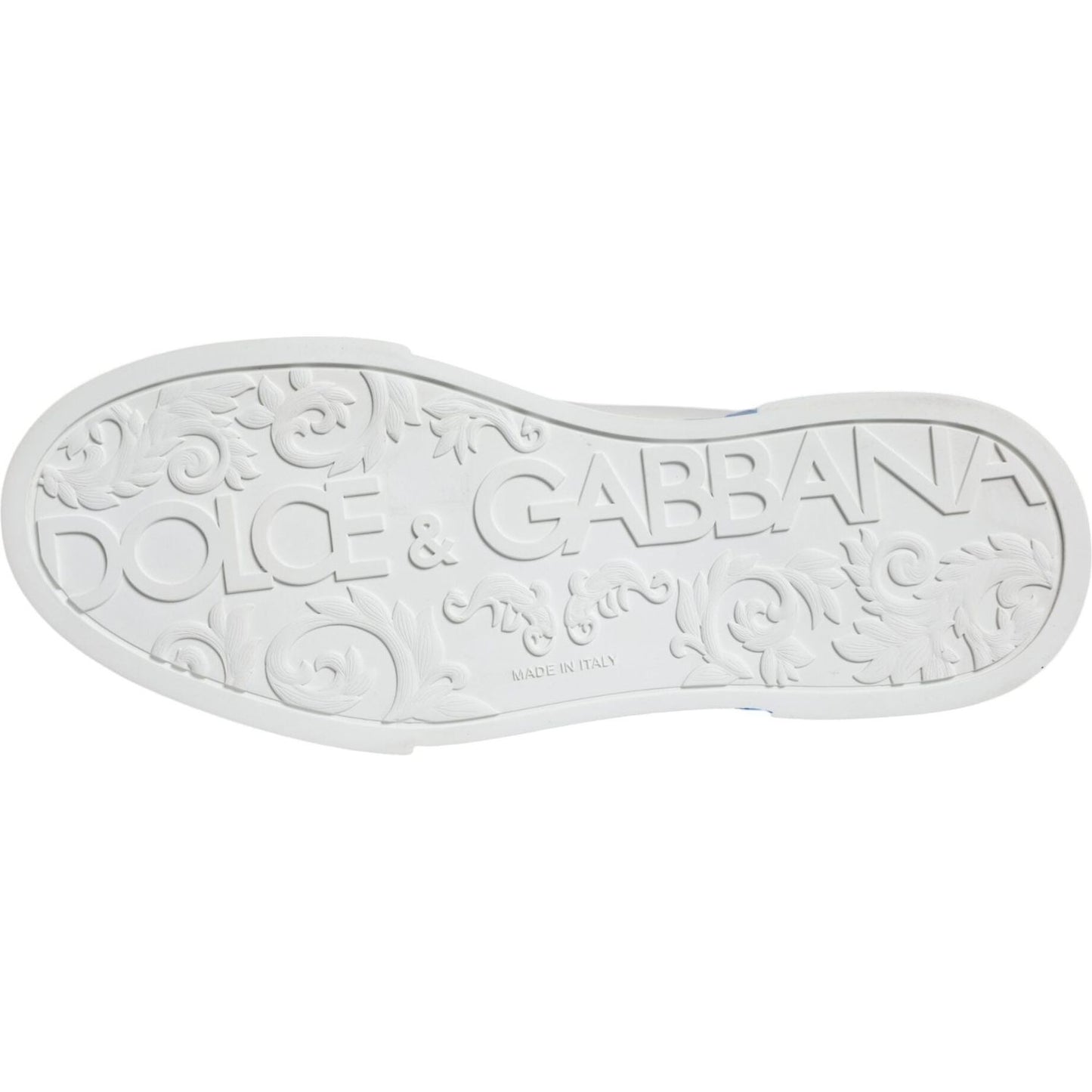 Dolce & Gabbana White Blue Leather Logo Low Top Sneakers Shoes