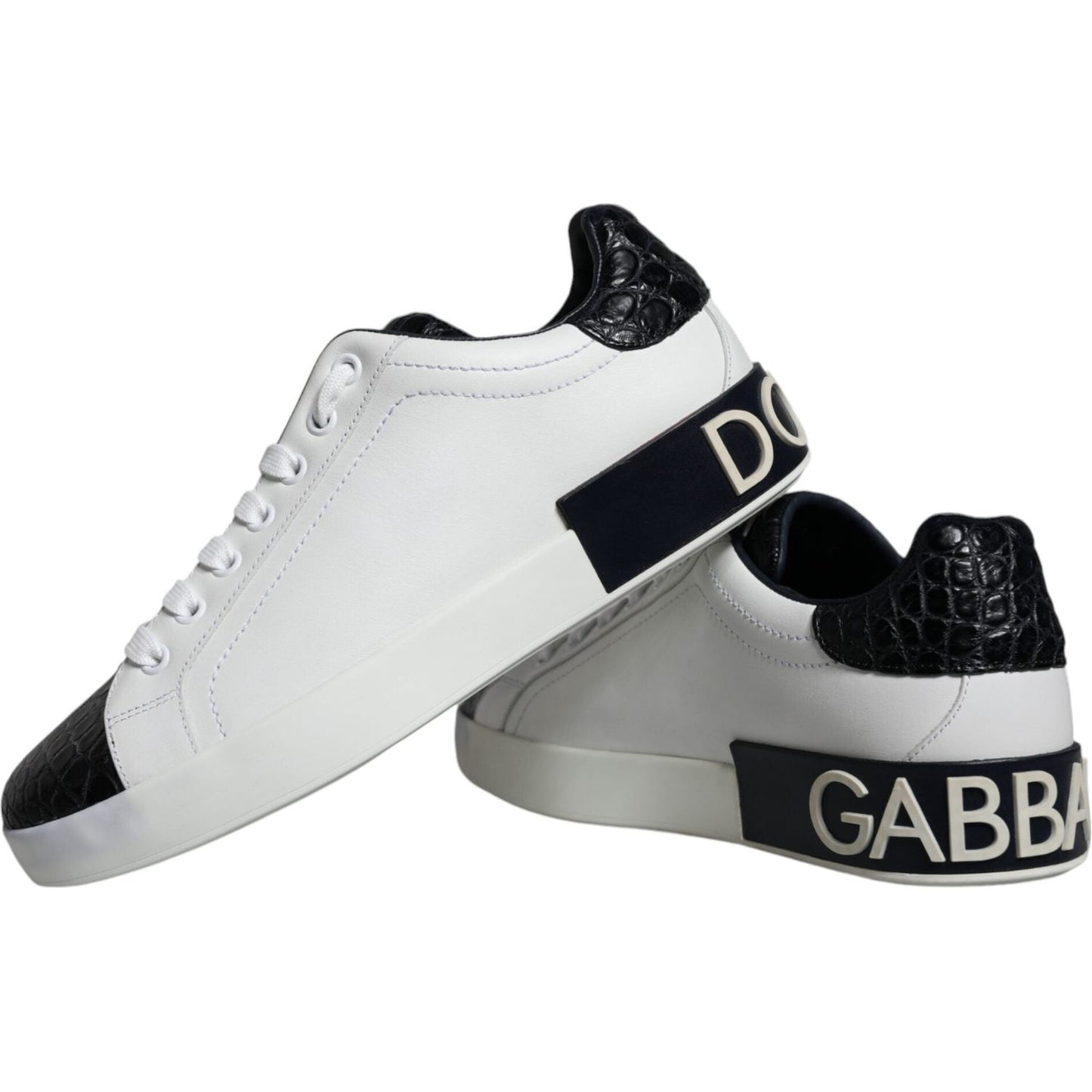 Dolce & Gabbana Black Leather Logo Portofino Sneaker Shoes Dolce & Gabbana