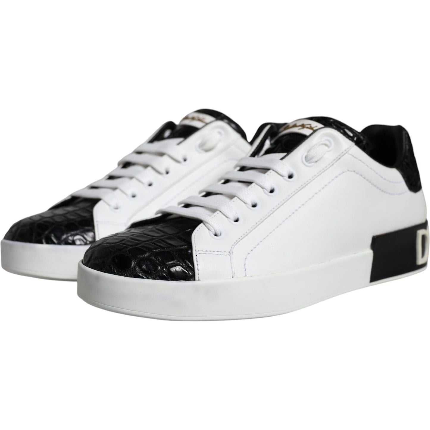 Dolce & Gabbana Black Leather Logo Portofino Sneaker Shoes Dolce & Gabbana