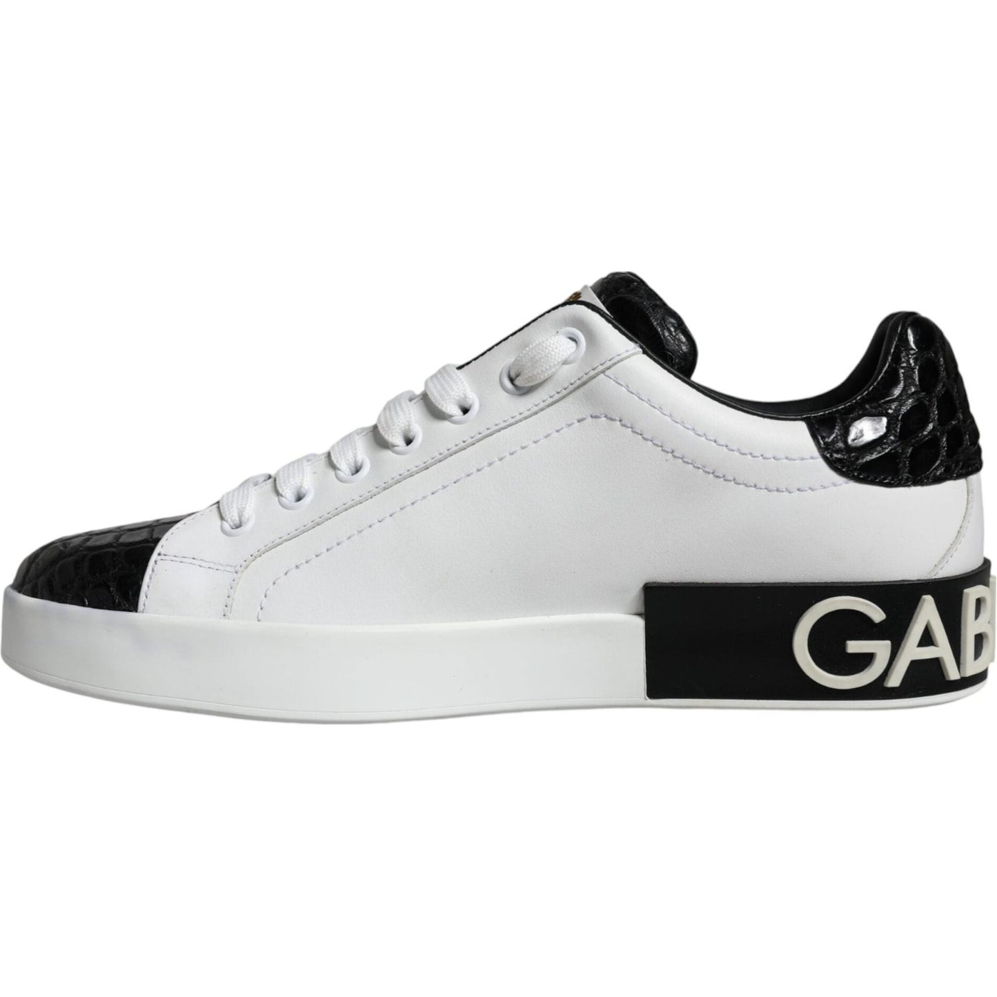 Dolce & Gabbana Black Leather Logo Portofino Sneaker Shoes Dolce & Gabbana