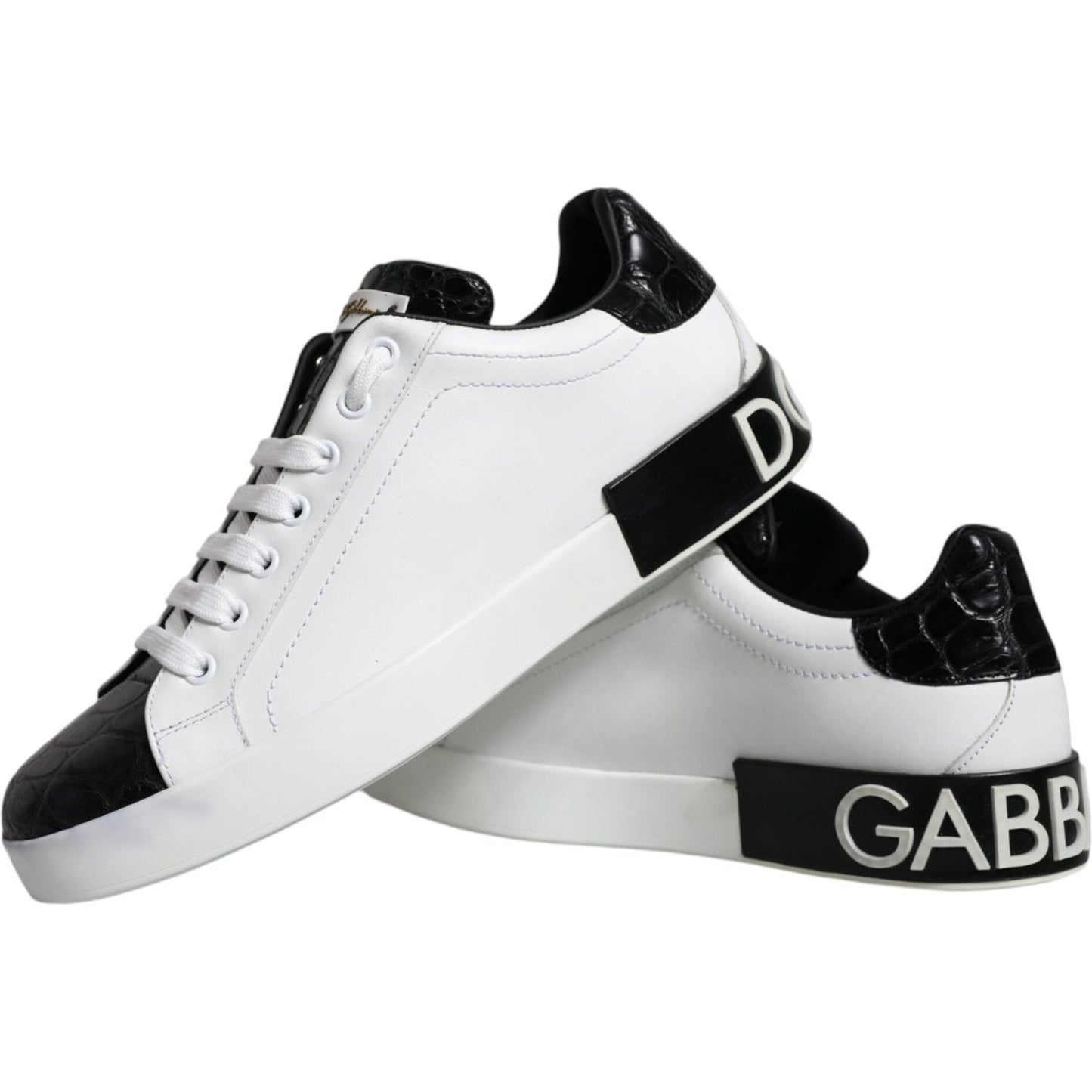 Dolce & Gabbana Black Leather Logo Portofino Sneaker Shoes Dolce & Gabbana