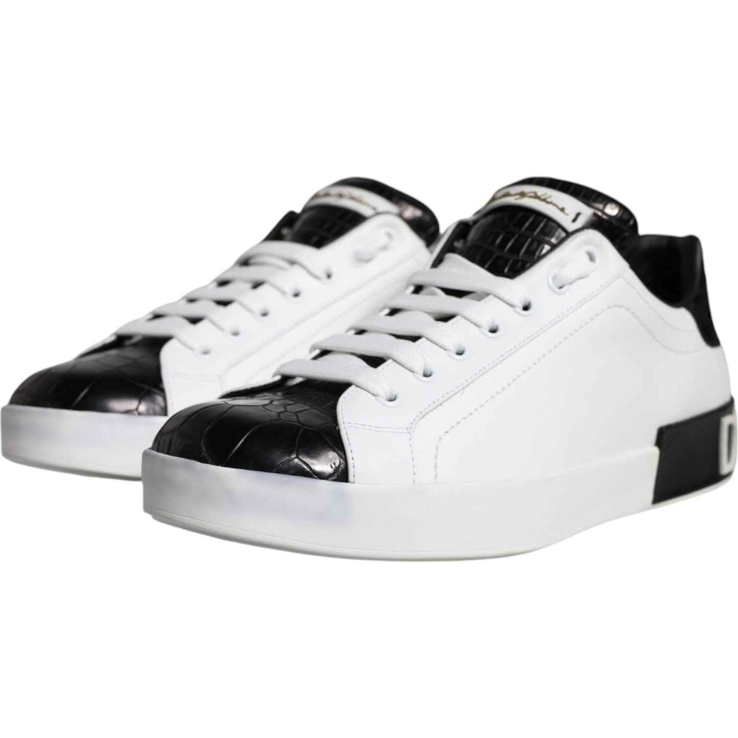 Dolce & Gabbana Black Leather Logo Portofino Sneaker Shoes Dolce & Gabbana