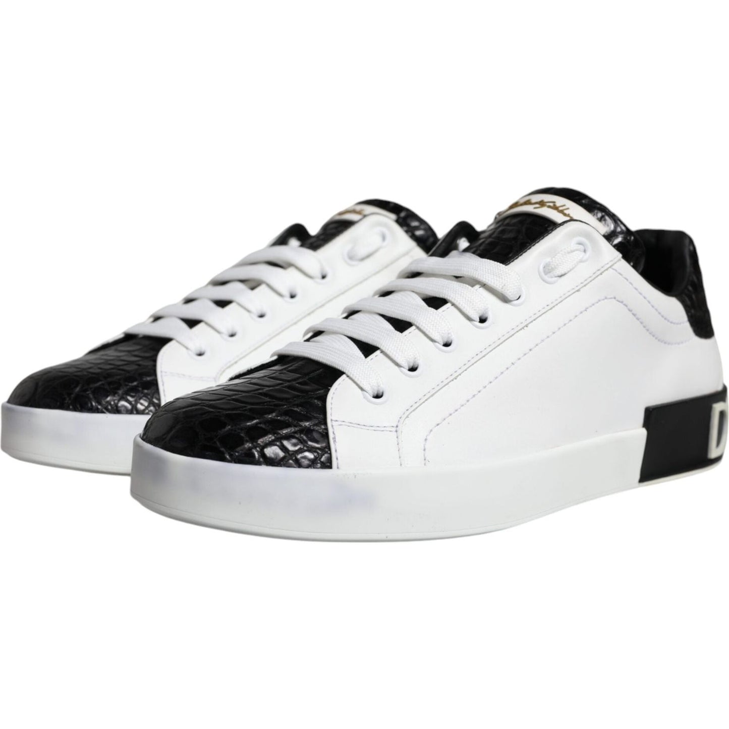 Dolce & Gabbana Black Leather Logo Portofino Sneaker Shoes Dolce & Gabbana