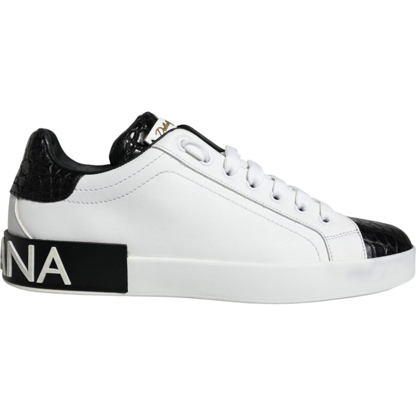 Dolce & Gabbana Black Leather Logo Portofino Sneaker Shoes Dolce & Gabbana