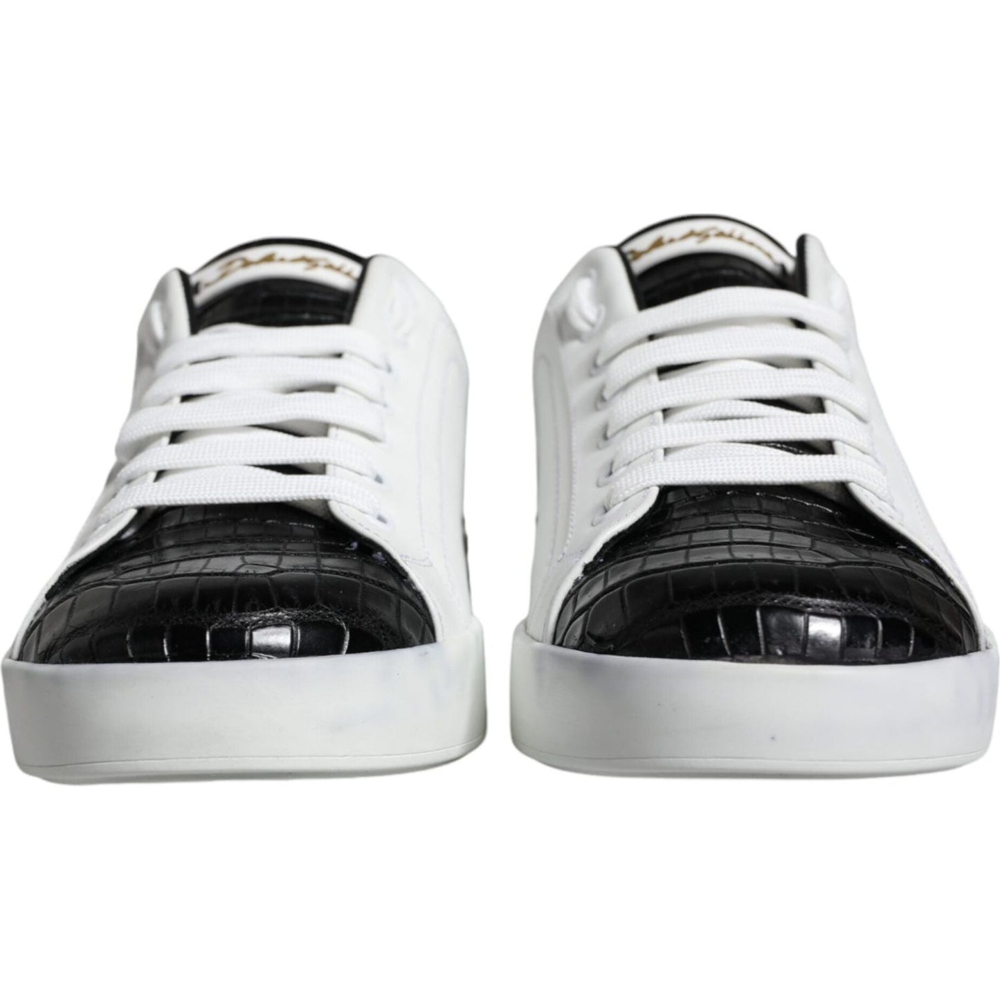 Dolce & Gabbana Black Leather Logo Portofino Sneaker Shoes Dolce & Gabbana