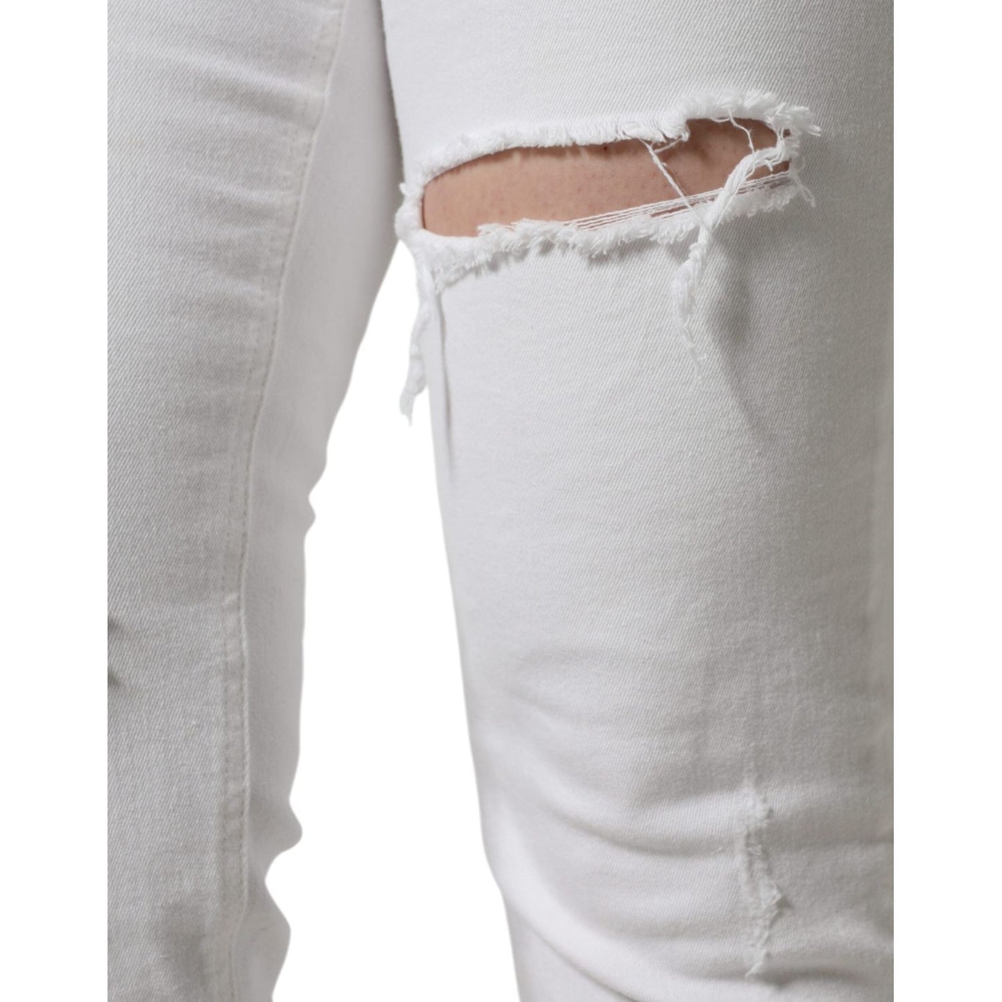 Dolce & Gabbana White Cotton Stretch Tattered Skinny Jeans Dolce & Gabbana