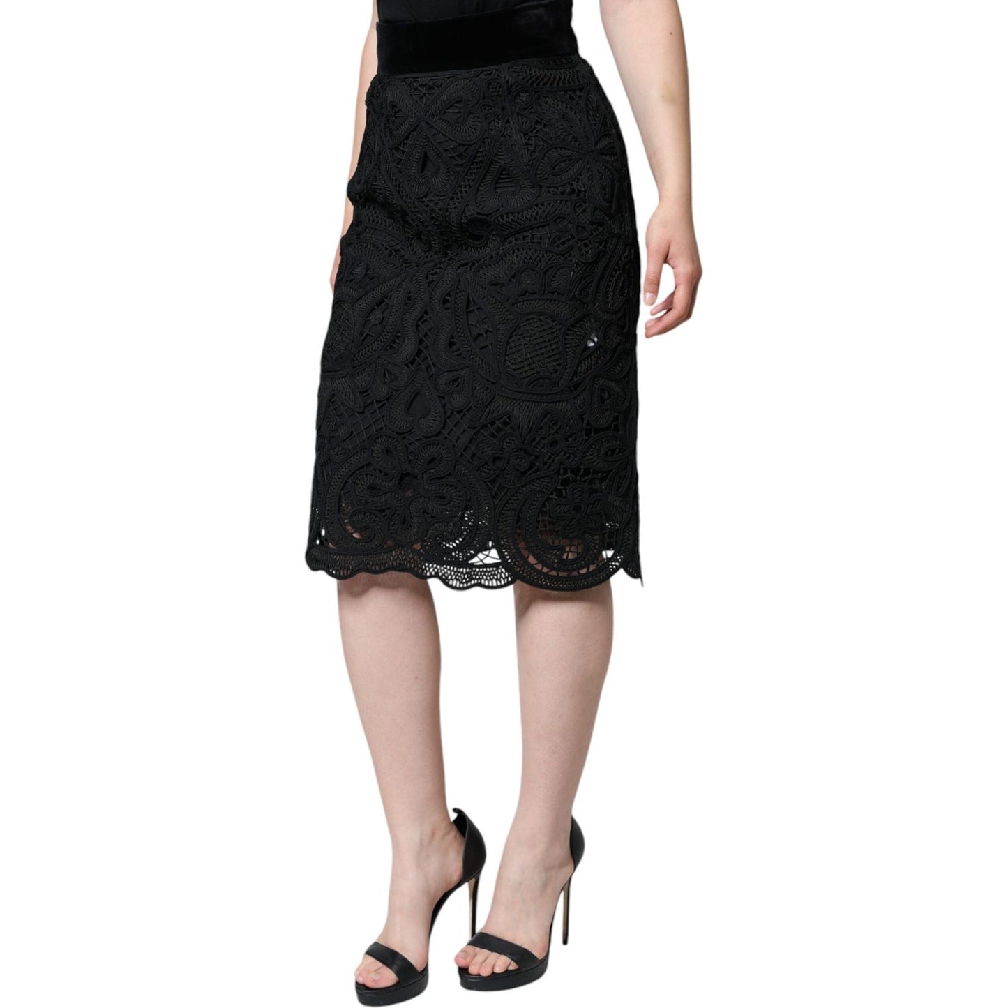 Dolce & Gabbana Black Floral Lace HighWaist Pencil Cut Skirt Dolce & Gabbana