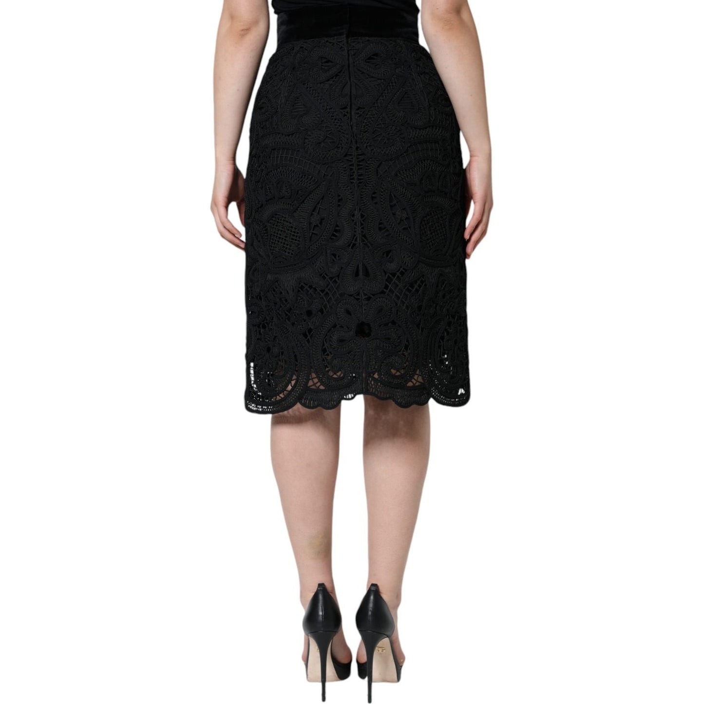 Dolce & Gabbana Black Floral Lace HighWaist Pencil Cut Skirt Dolce & Gabbana