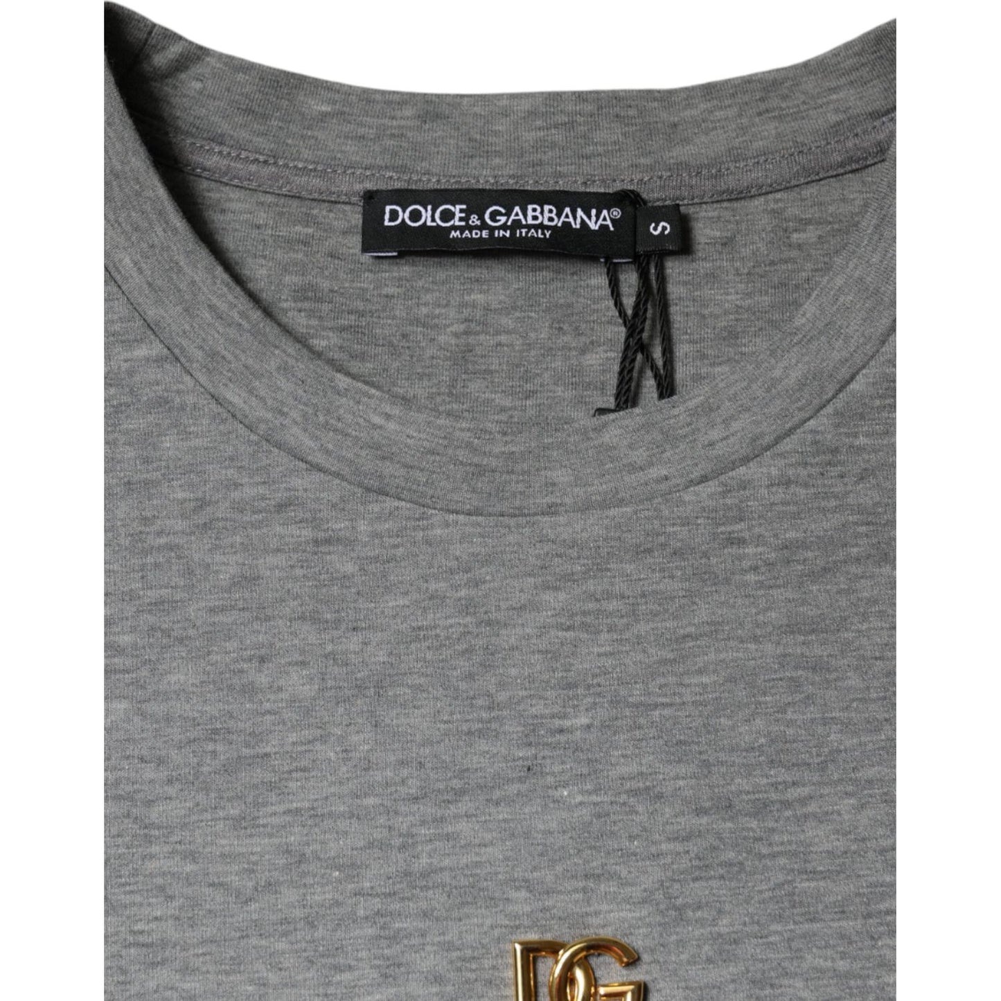 Dolce & Gabbana Gray Cotton Blend Embellished Tee T-shirt Dolce & Gabbana