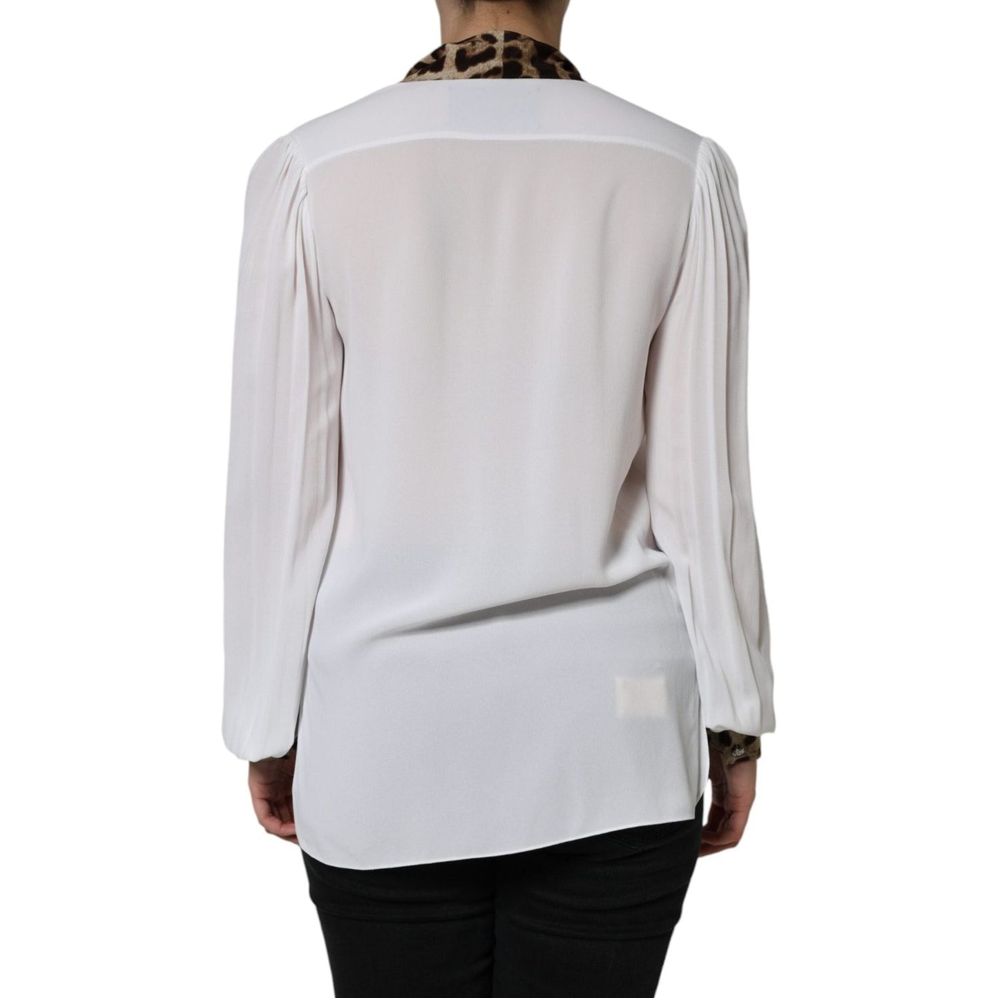 Dolce & Gabbana White Ascot Collar Long Sleeve Top Blouse Dolce & Gabbana