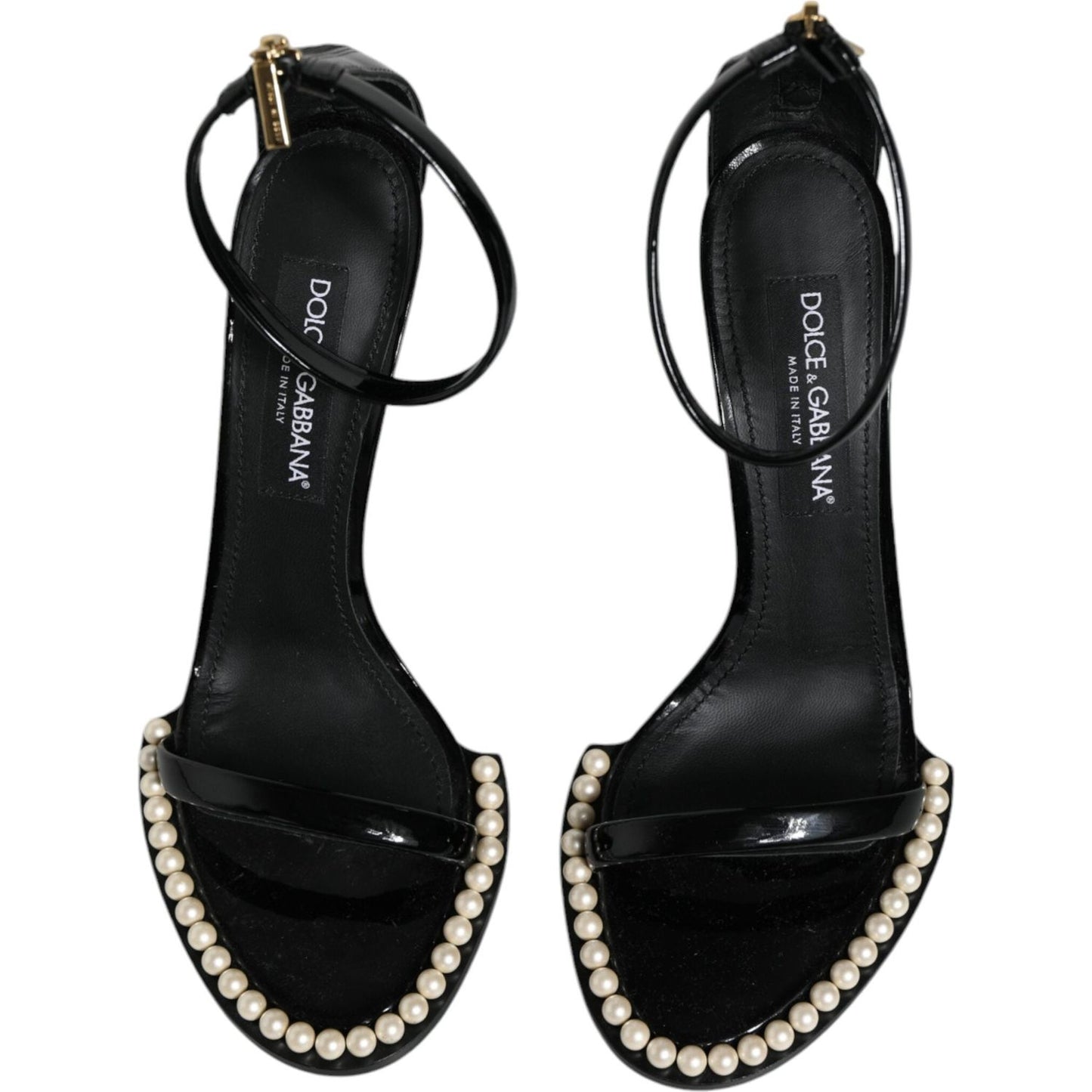 Dolce & Gabbana Black Keira Leather Faux Pearl Sandals Heels Shoes Dolce & Gabbana