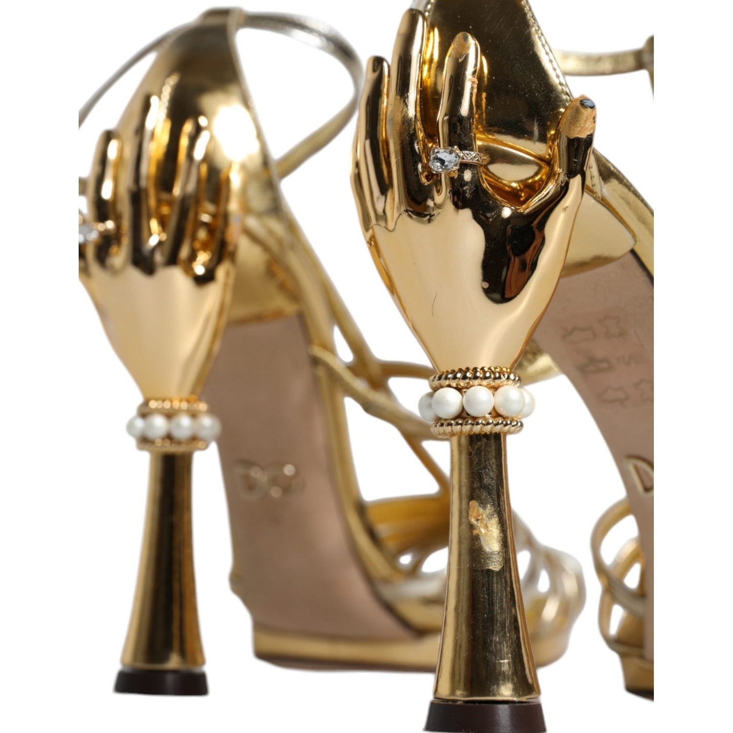 Dolce & Gabbana Gold Leather Baroque Heels Sandals Shoes Dolce & Gabbana