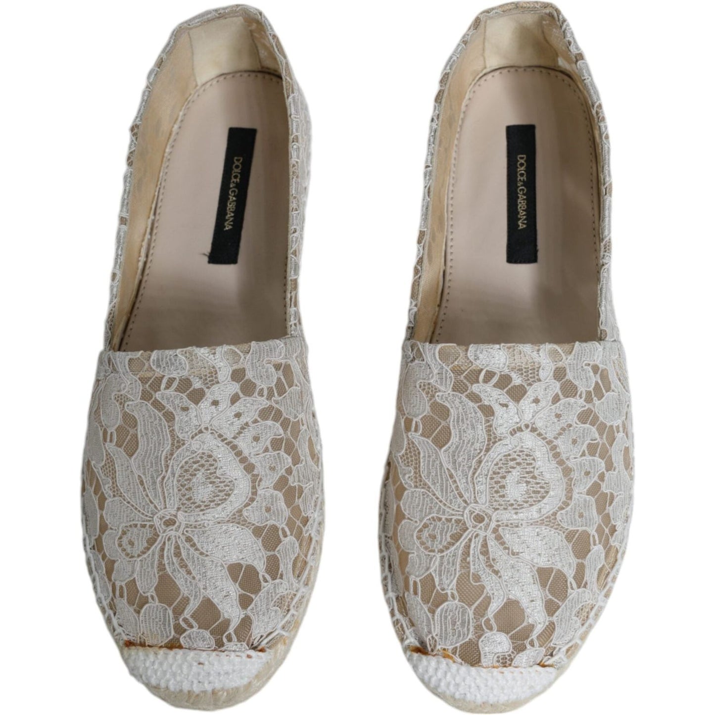 Dolce & Gabbana White Lace Viscose Espadrilles Flats Shoes Dolce & Gabbana