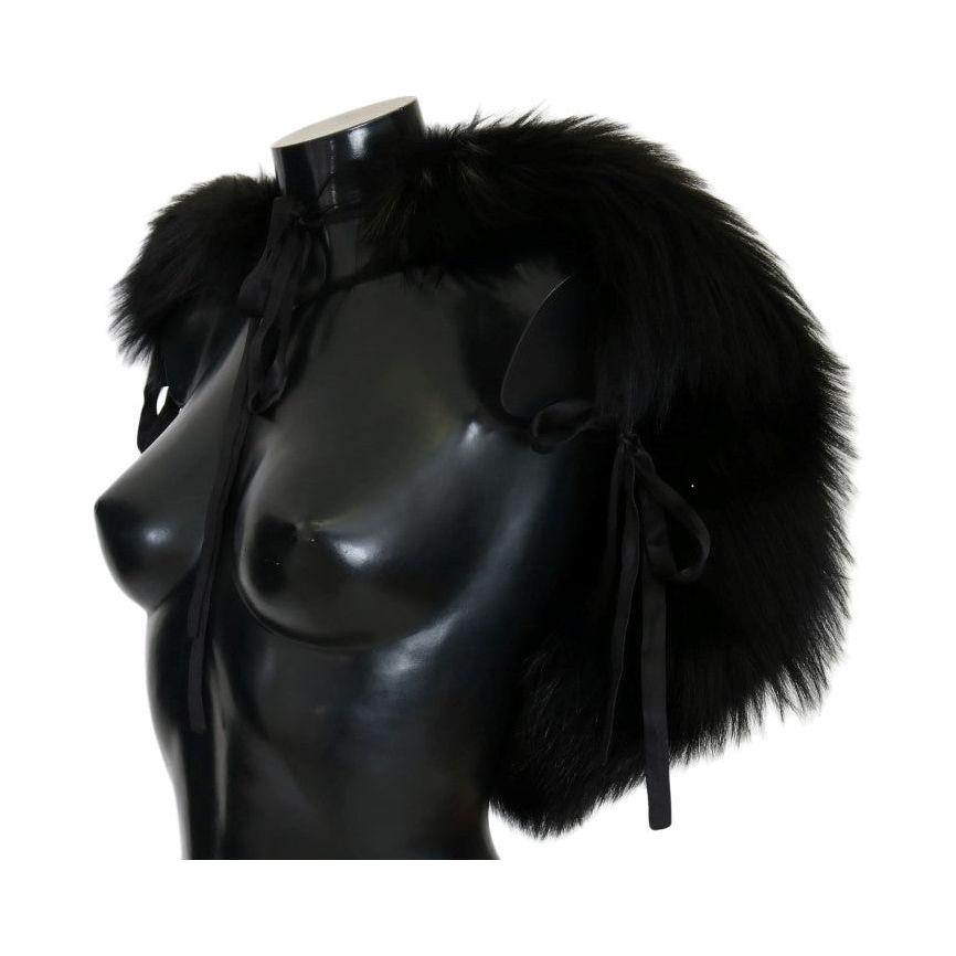 Dolce & Gabbana Elegant Black Silver Fox Fur Wrap Scarf Fur Scarves Dolce & Gabbana