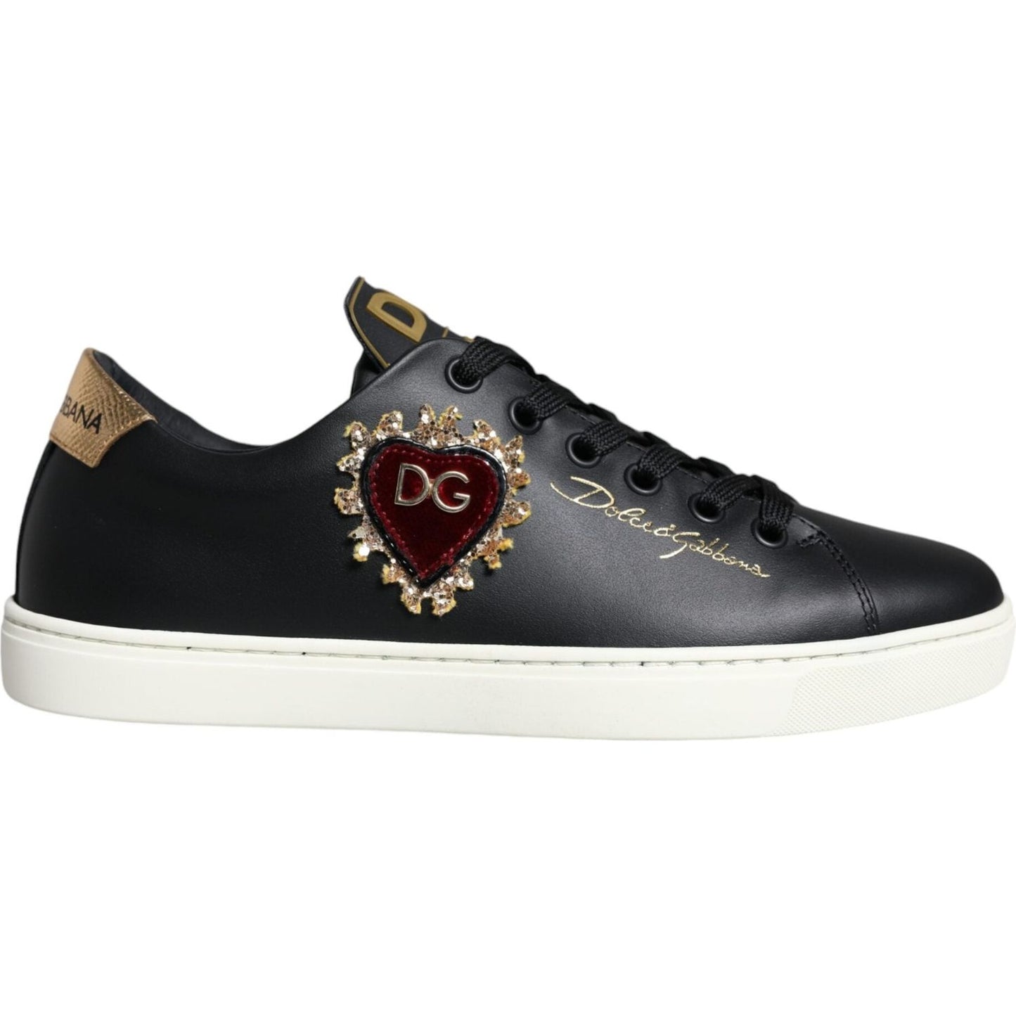 Dolce & Gabbana Black Portofino Sacred Heart Sneakers Shoes Dolce & Gabbana