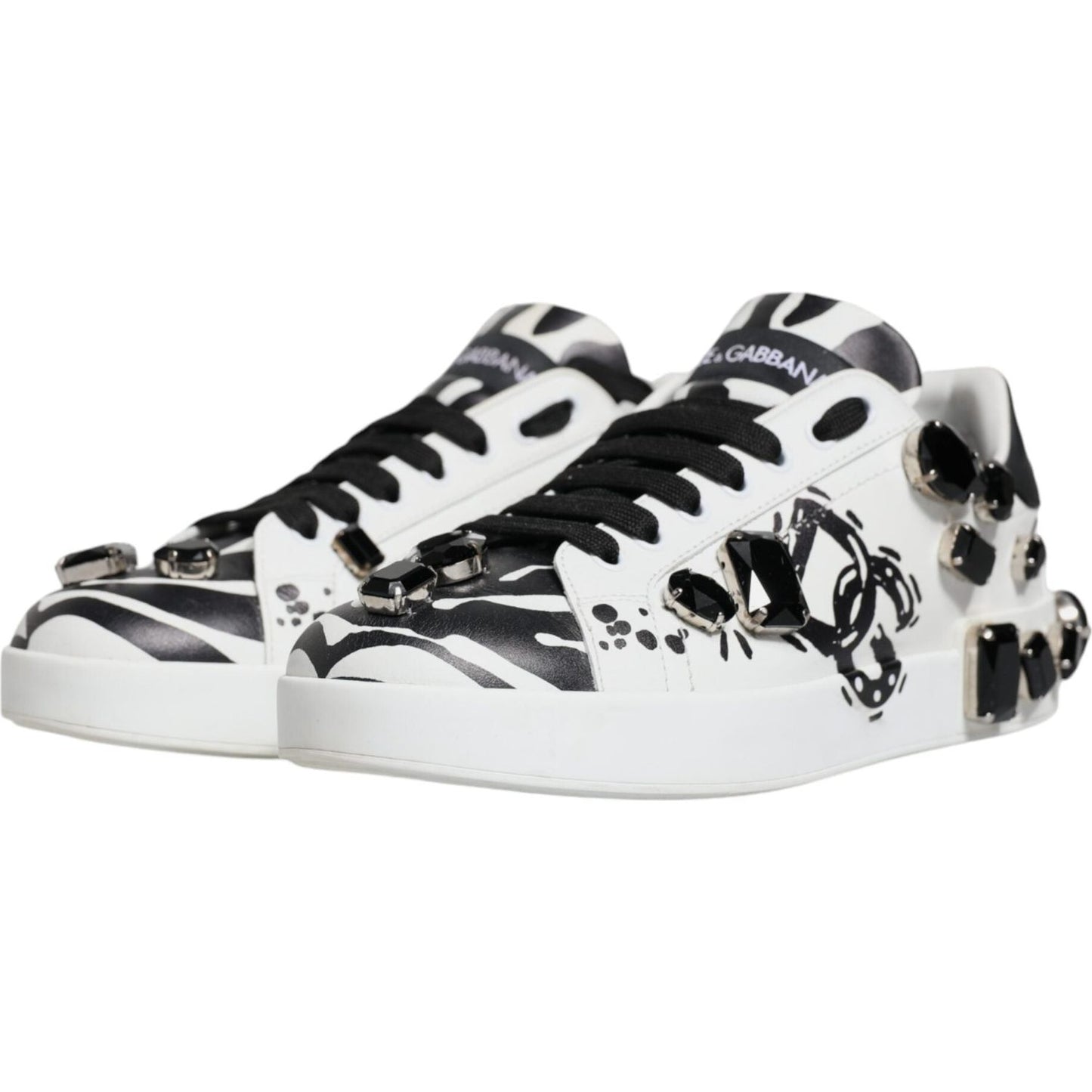 Dolce & Gabbana White Crystal Portofino Low Top Sneaker Shoes Dolce & Gabbana