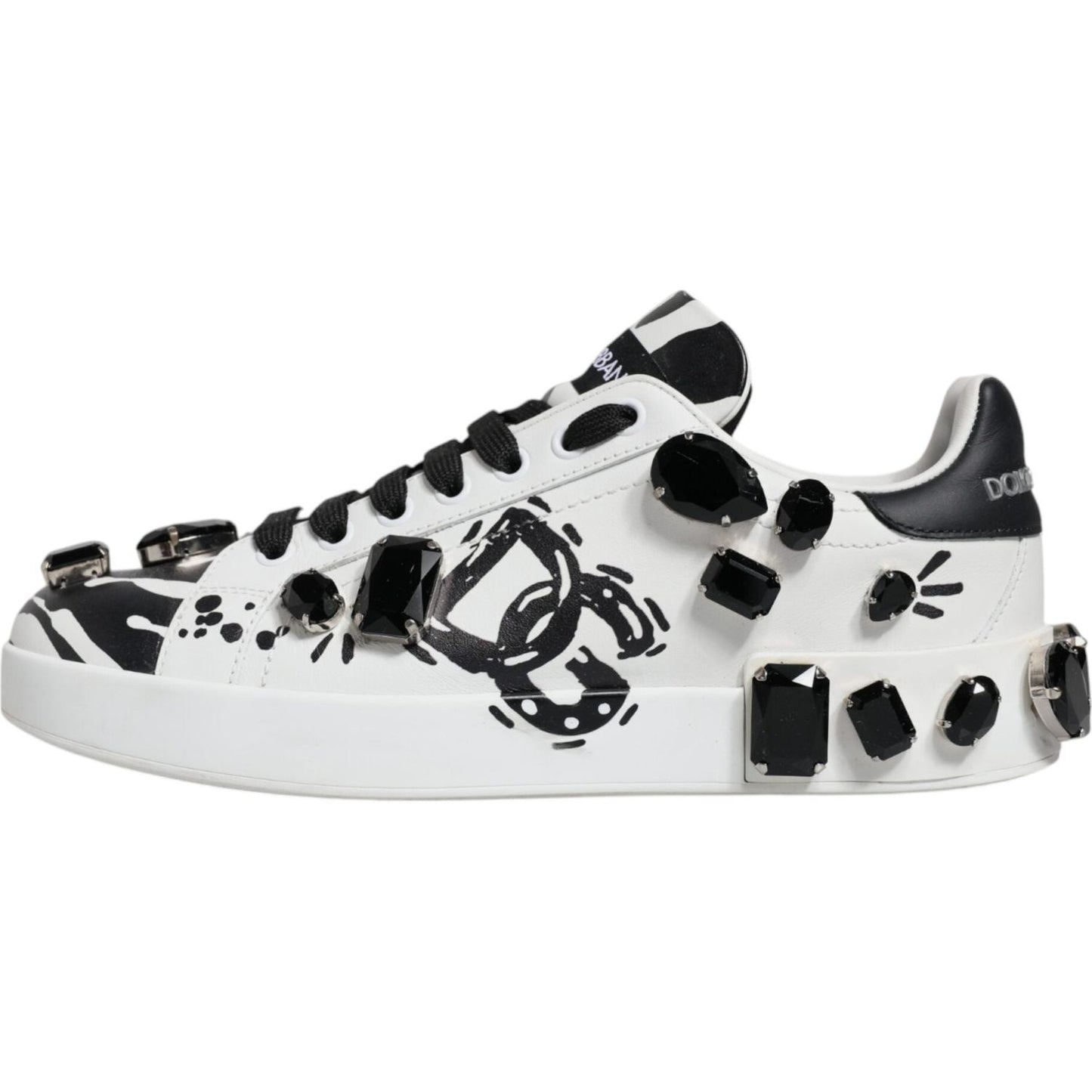 Dolce & Gabbana White Crystal Portofino Low Top Sneaker Shoes Dolce & Gabbana