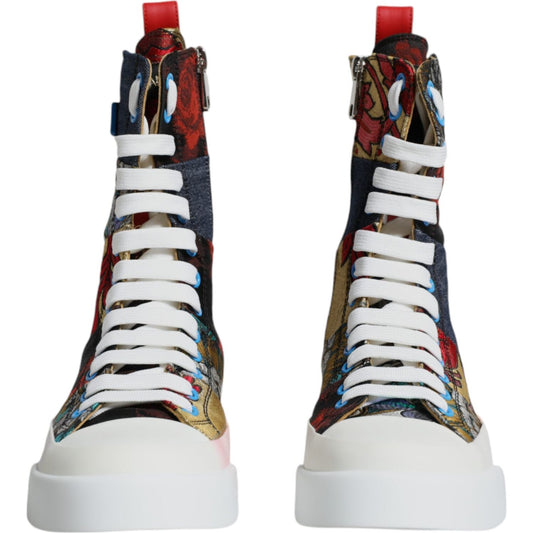 Dolce & Gabbana Multicolor Patchwork Logo High Top Sneakers Shoes Dolce & Gabbana