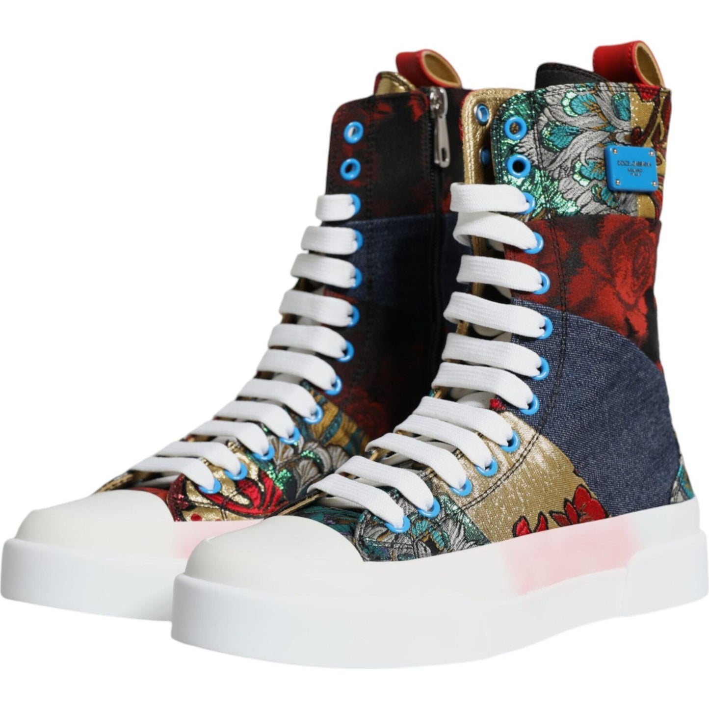 Dolce & Gabbana Multicolor Patchwork Logo High Top Sneakers Shoes Dolce & Gabbana