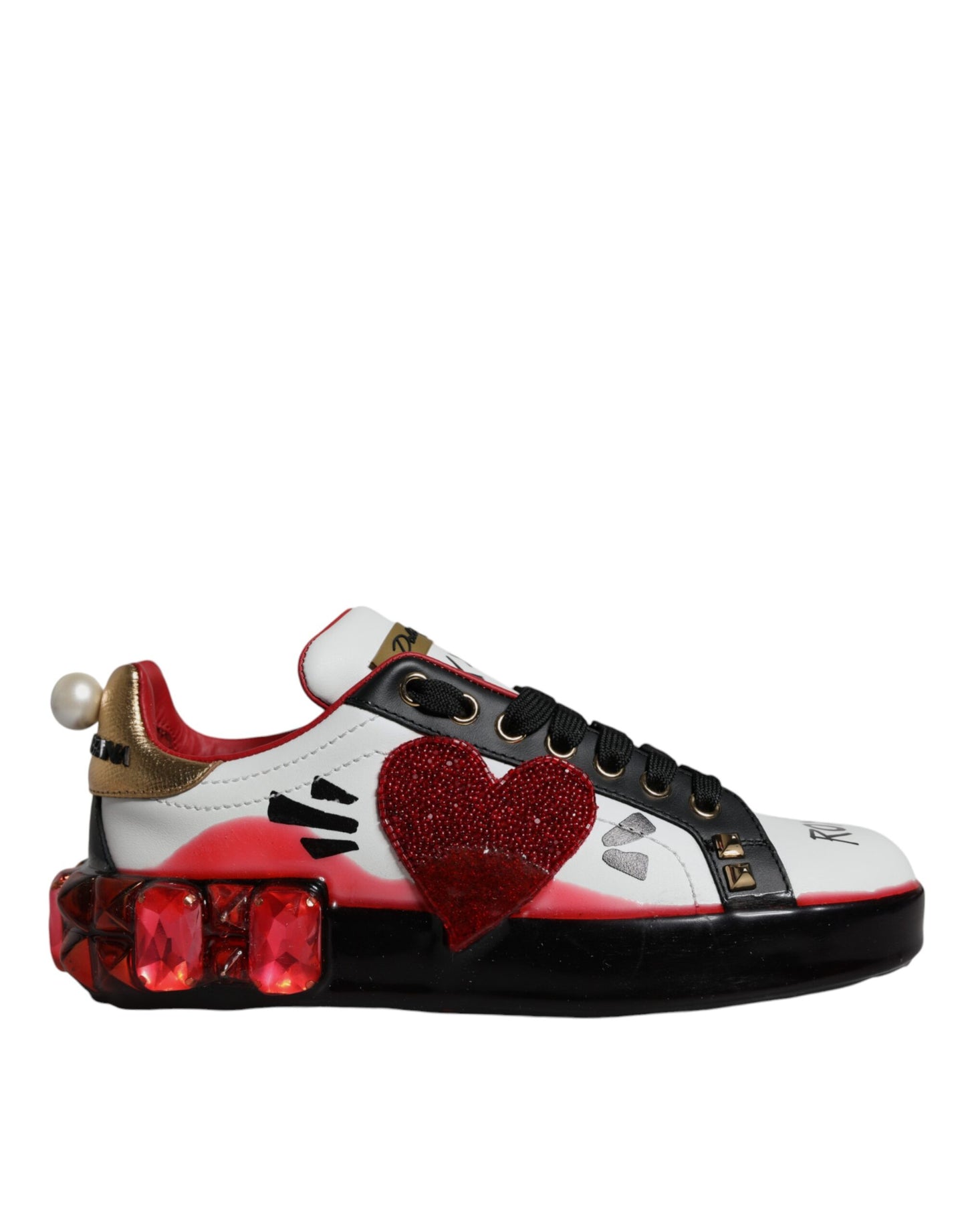 Dolce & Gabbana White Red Crystals Portofino Sneakers Shoes Dolce & Gabbana