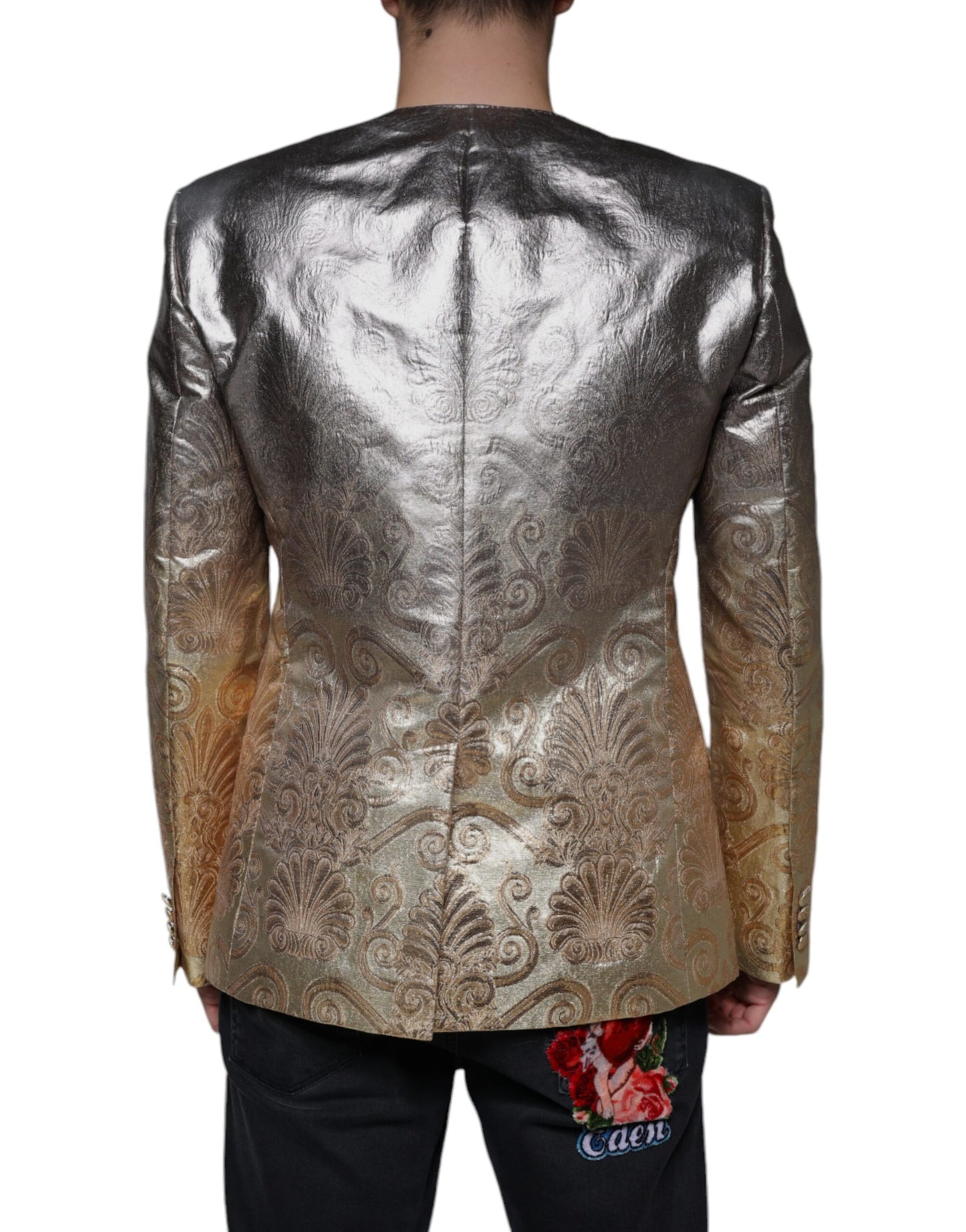 Dolce & Gabbana Gold Jacquard Single Breasted Dress Blazer Dolce & Gabbana