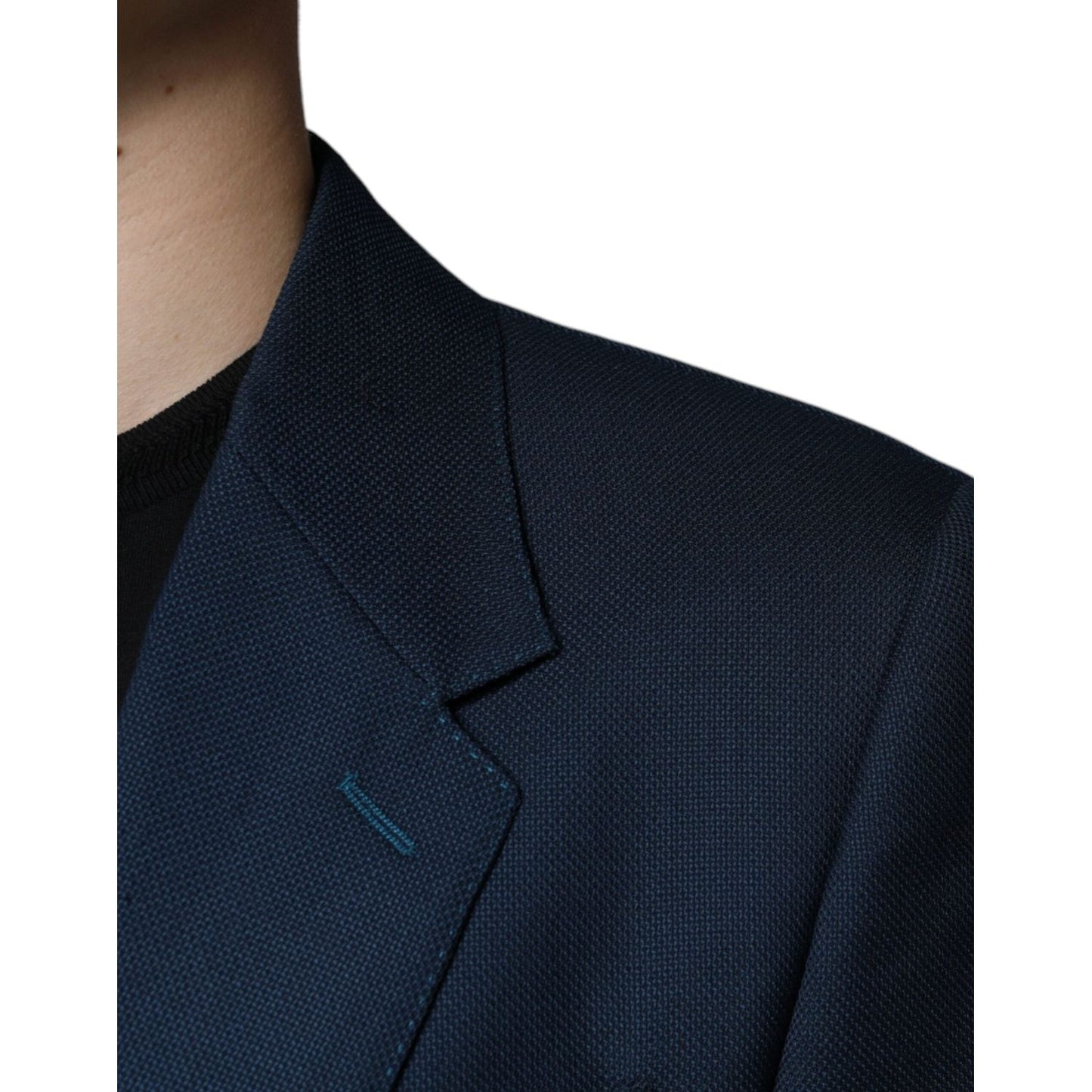 Dolce & Gabbana Blue Wool Logo Single Breasted Coat Blazer Dolce & Gabbana