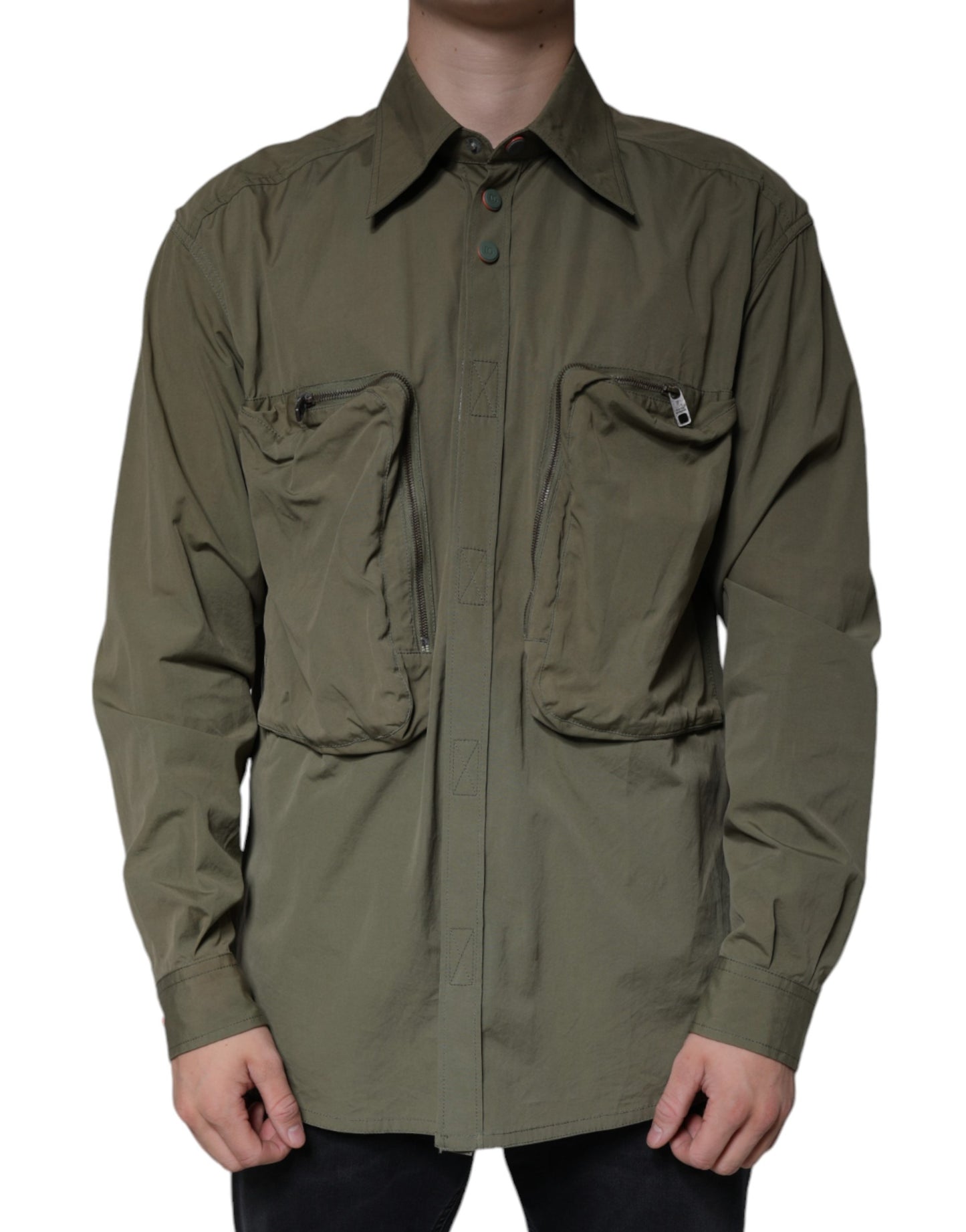 Dolce & Gabbana Military Green Cotton Bend Collared Coat Jacket Dolce & Gabbana