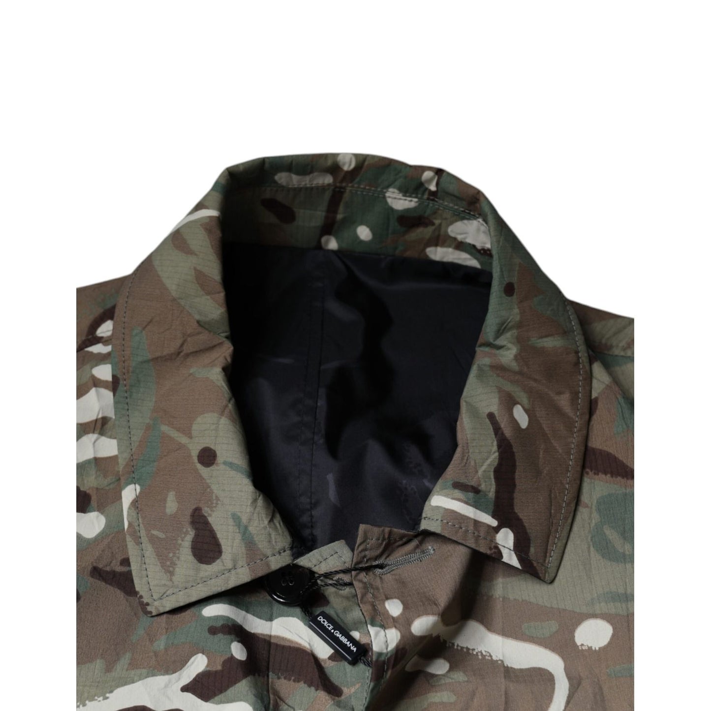 Dolce & Gabbana Multicolor Camouflage Collared Coat Jacket 1728,67345645728,Clothing,Dolce & Gabbana,Full-Length Jackets - Jackets & Coats - Clothing,IT52 | XL,Jackets & Coats - Clothing,Jackets - Men - Clothing,Material: Cotton,Men,Multicolor,Preowned /