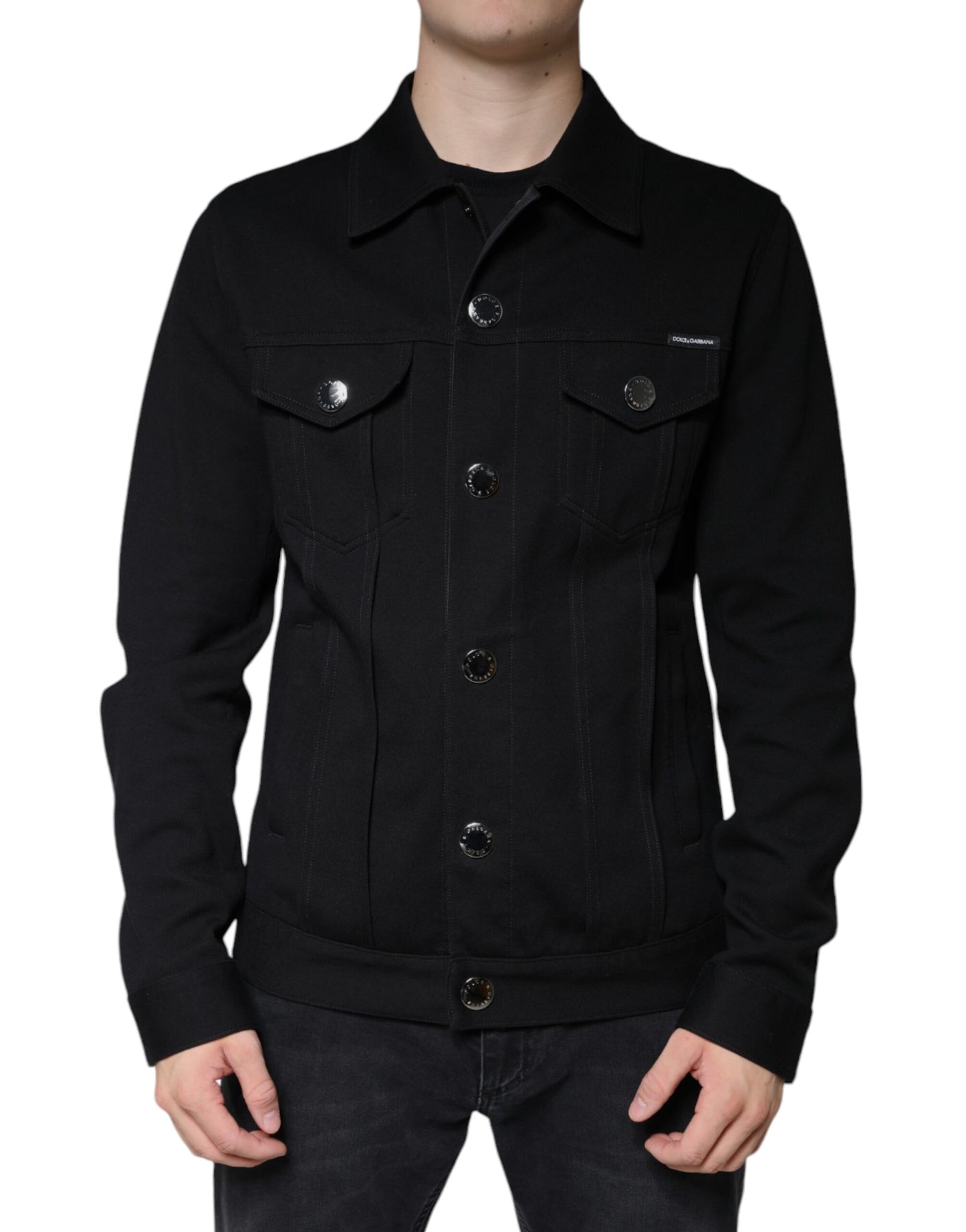 Dolce & Gabbana Black Cotton Blend Button Down Jacket Dolce & Gabbana